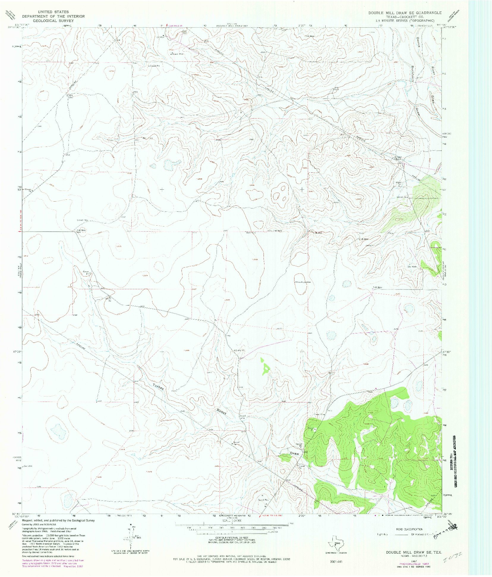 USGS 1:24000-SCALE QUADRANGLE FOR DOUBLE MILL DRAW SE, TX 1967