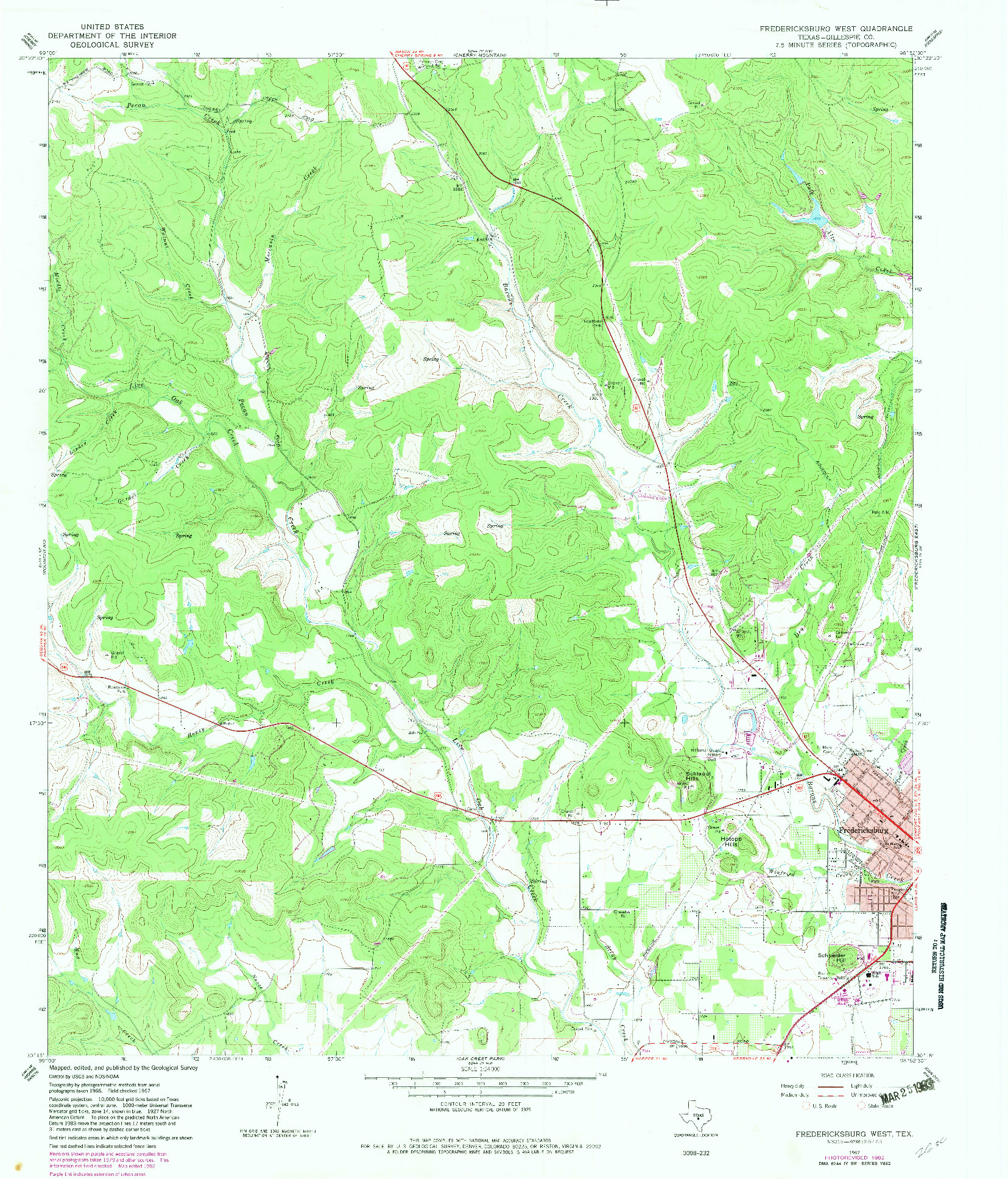 USGS 1:24000-SCALE QUADRANGLE FOR FREDERICKSBURG WEST, TX 1967