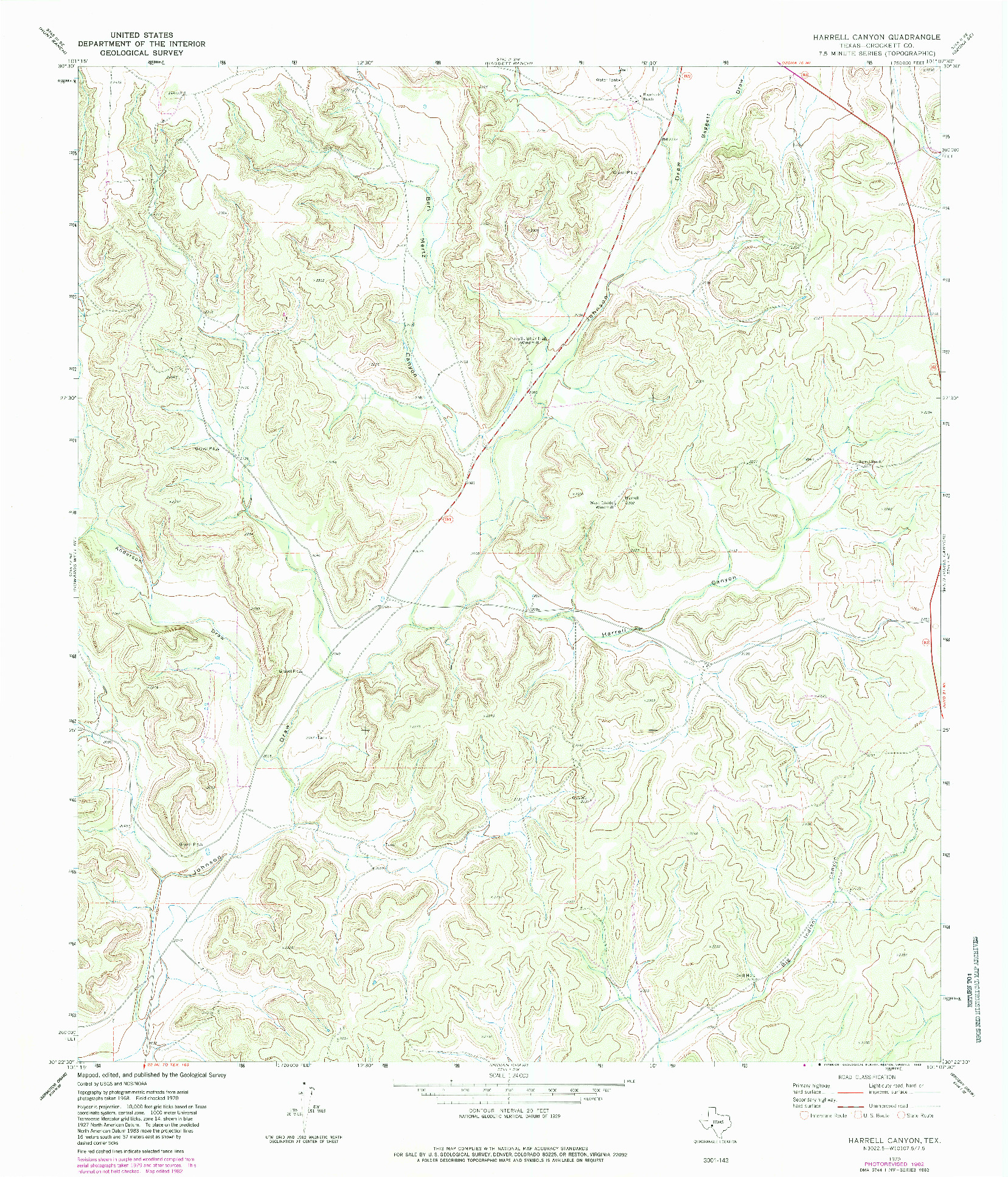 USGS 1:24000-SCALE QUADRANGLE FOR HARRELL CANYON, TX 1970