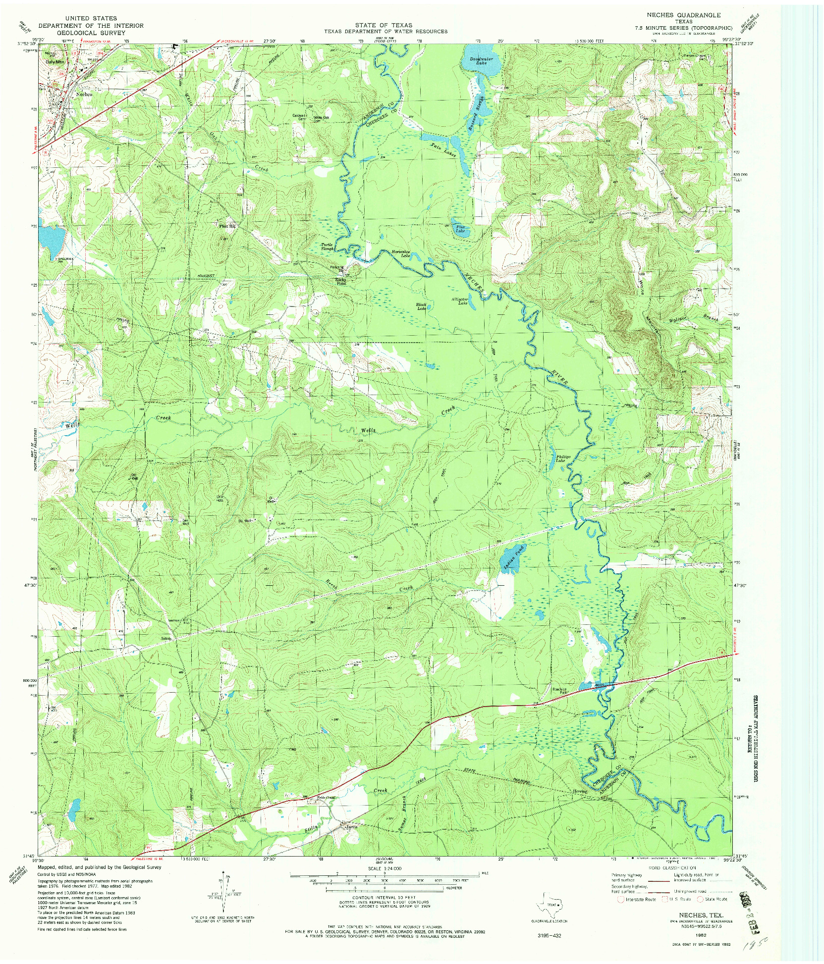 USGS 1:24000-SCALE QUADRANGLE FOR NECHES, TX 1982