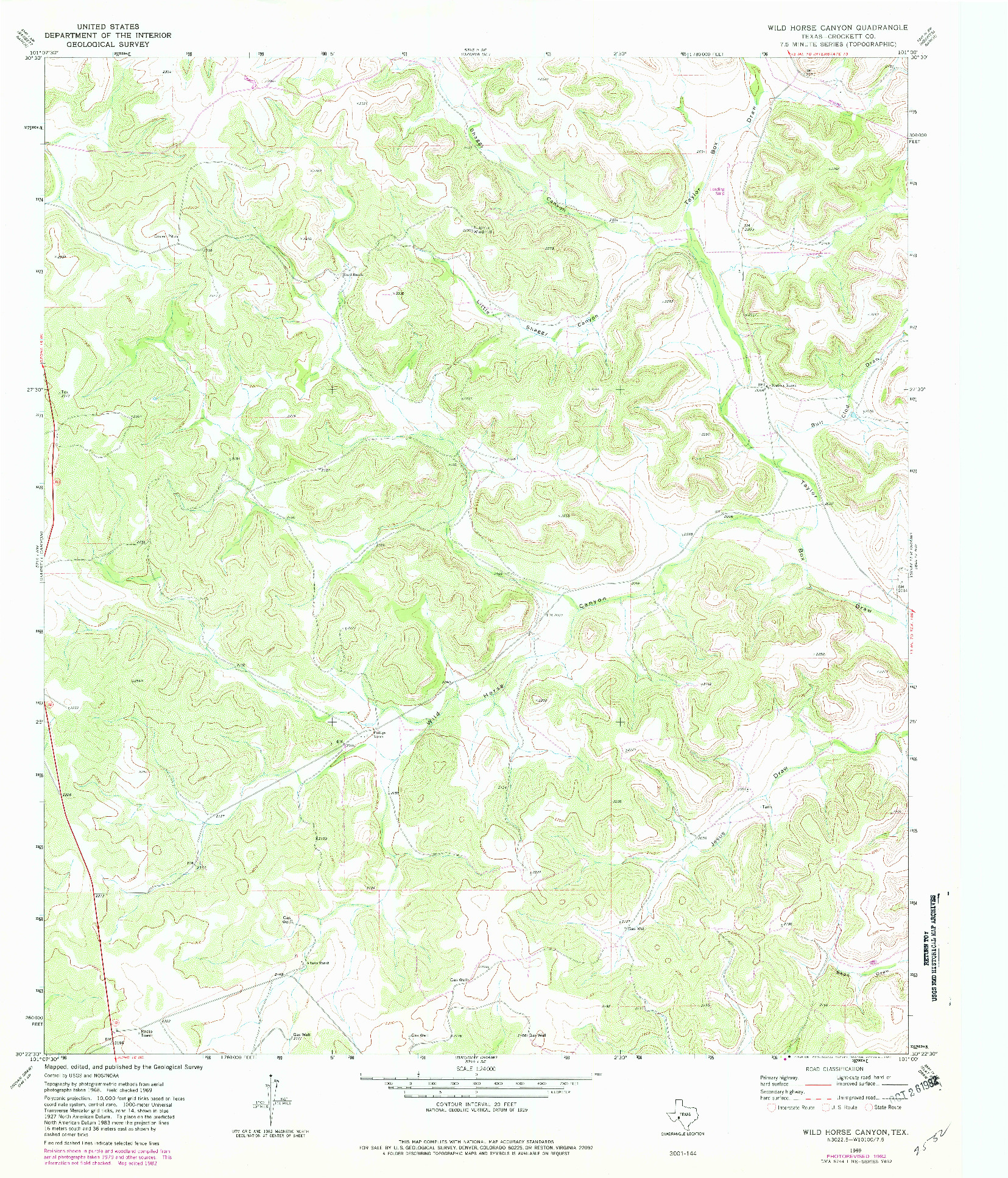 USGS 1:24000-SCALE QUADRANGLE FOR WILD HORSE CANYON, TX 1969