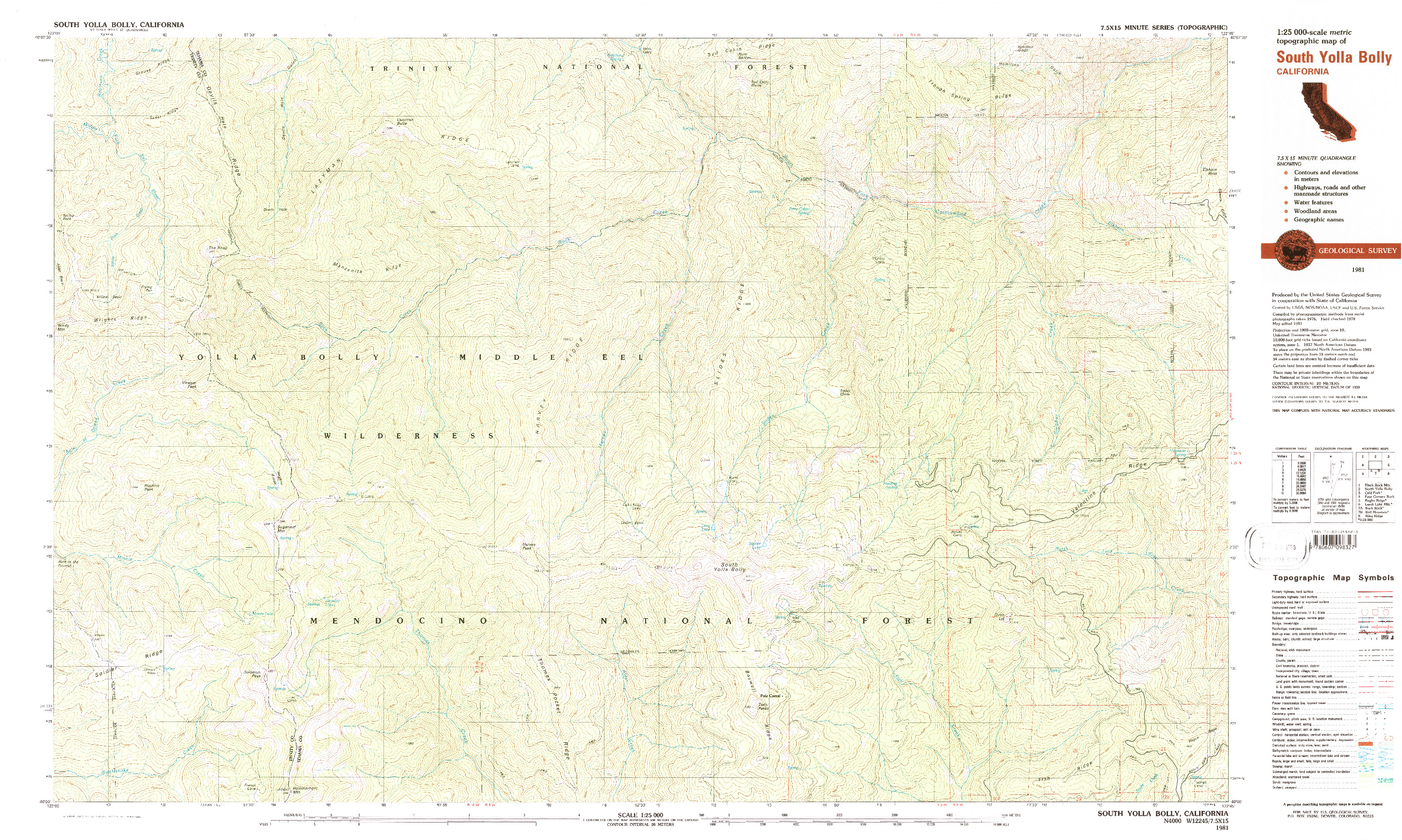 USGS 1:25000-SCALE QUADRANGLE FOR SOUTH YOLLA BOLLY, CA 1981