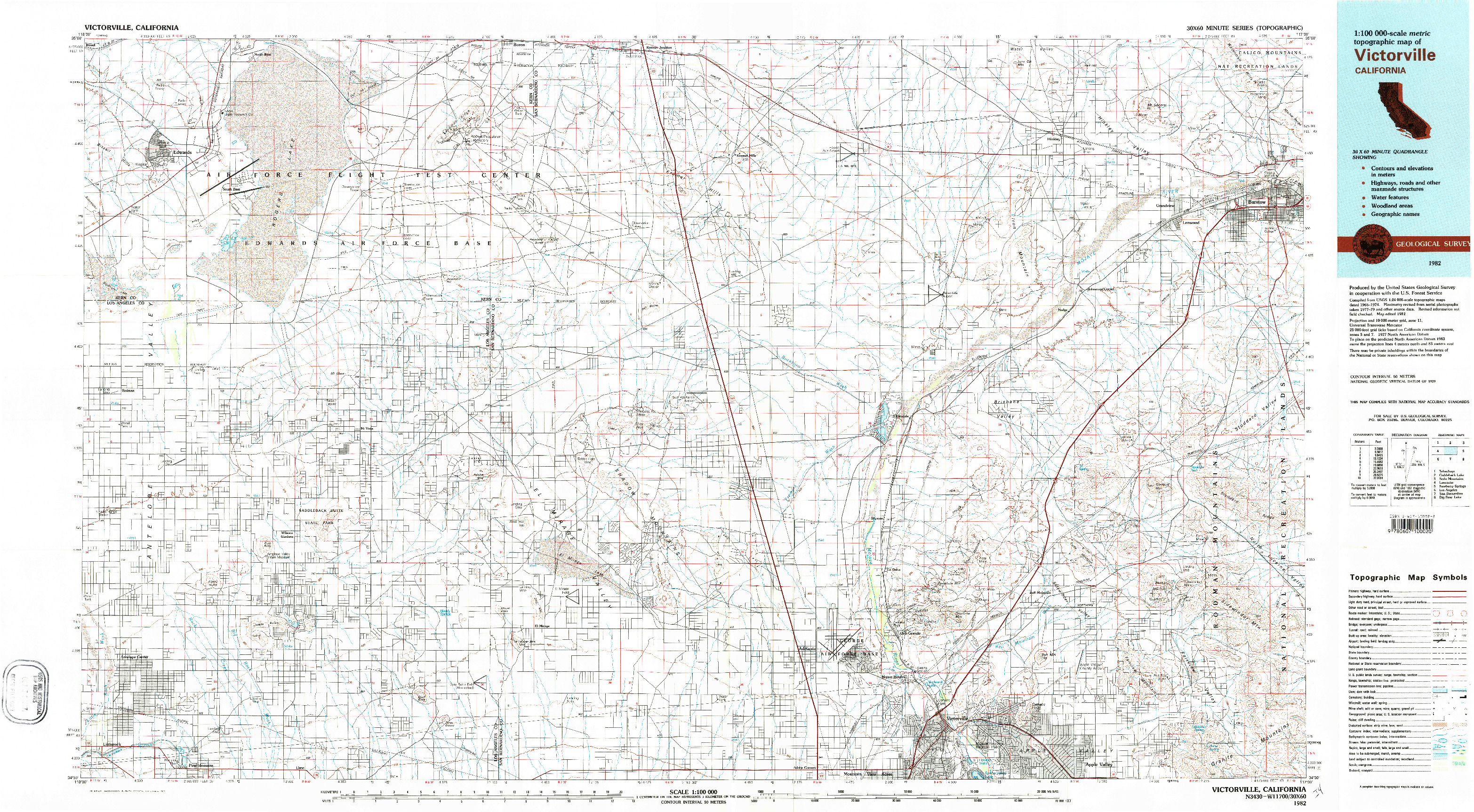 USGS 1:100000-SCALE QUADRANGLE FOR VICTORVILLE, CA 1982
