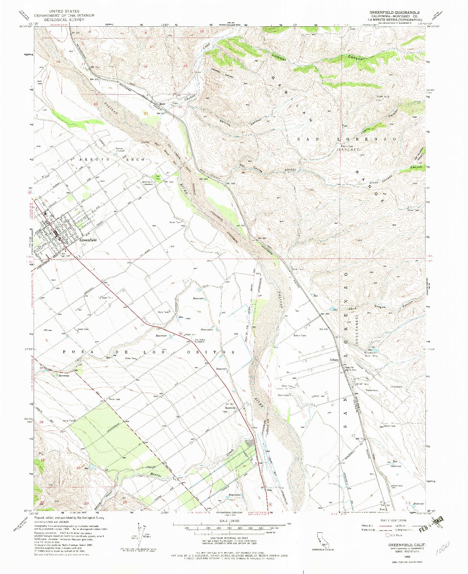 USGS 1:24000-SCALE QUADRANGLE FOR GREENFIELD, CA 1956