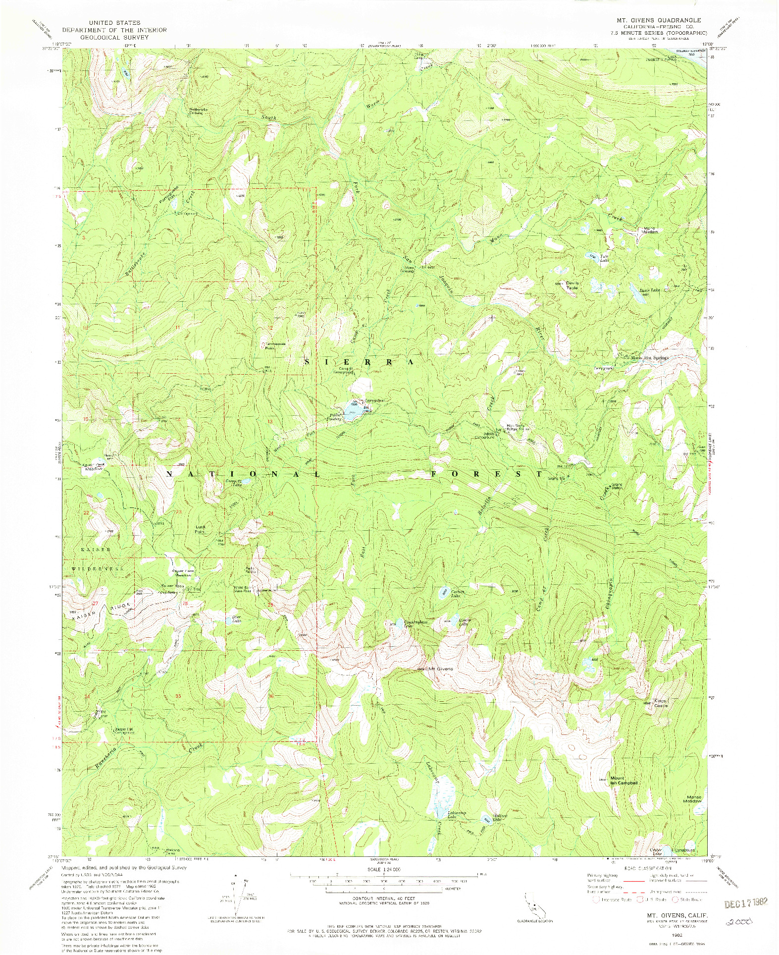 USGS 1:24000-SCALE QUADRANGLE FOR MT. GIVENS, CA 1982