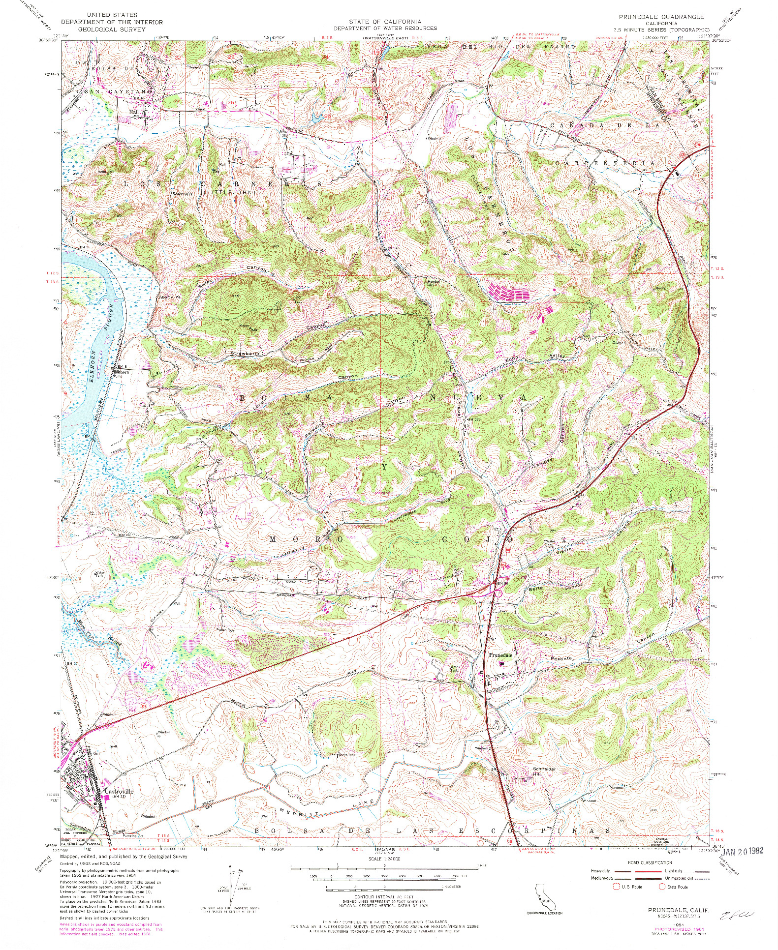 USGS 1:24000-SCALE QUADRANGLE FOR PRUNEDALE, CA 1954