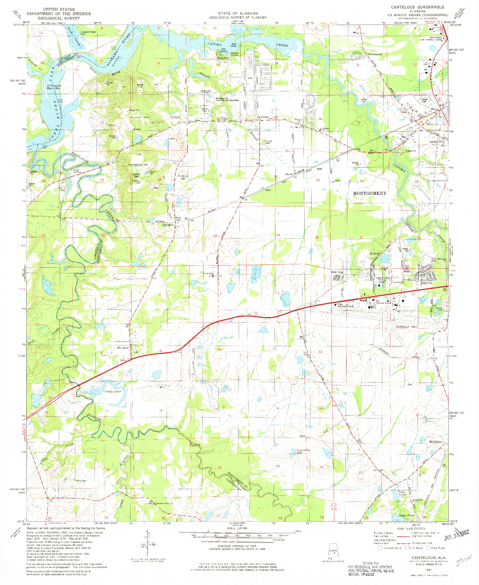 USGS 1:24000-SCALE QUADRANGLE FOR CANTELOUS, AL 1981