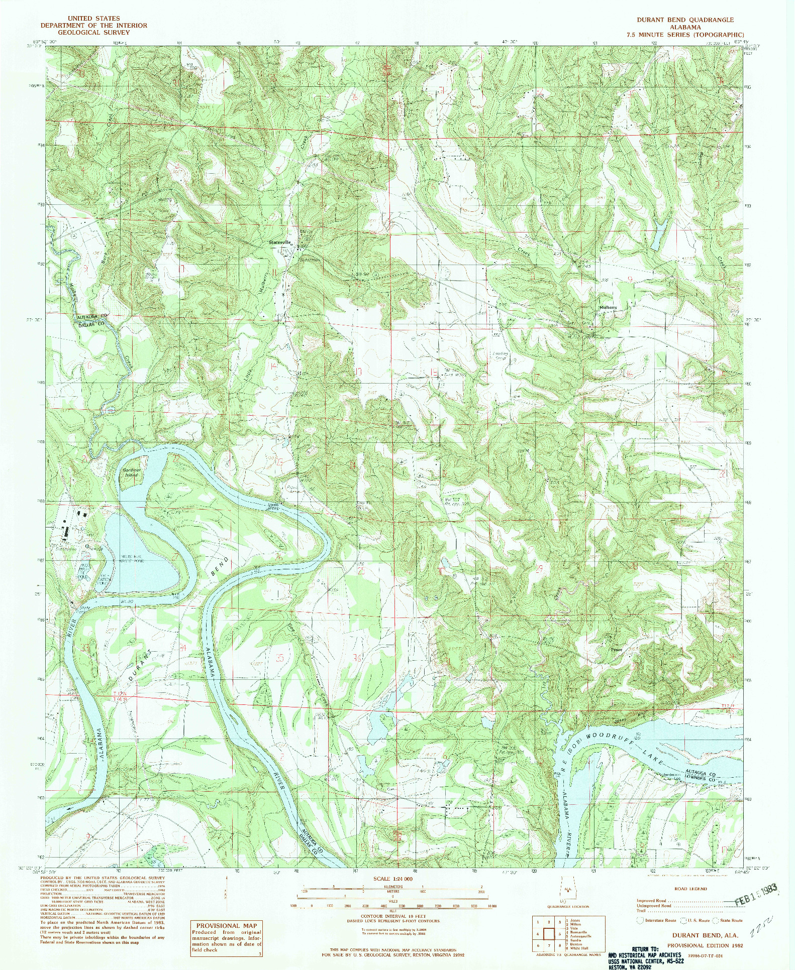 USGS 1:24000-SCALE QUADRANGLE FOR DURANT BEND, AL 1982