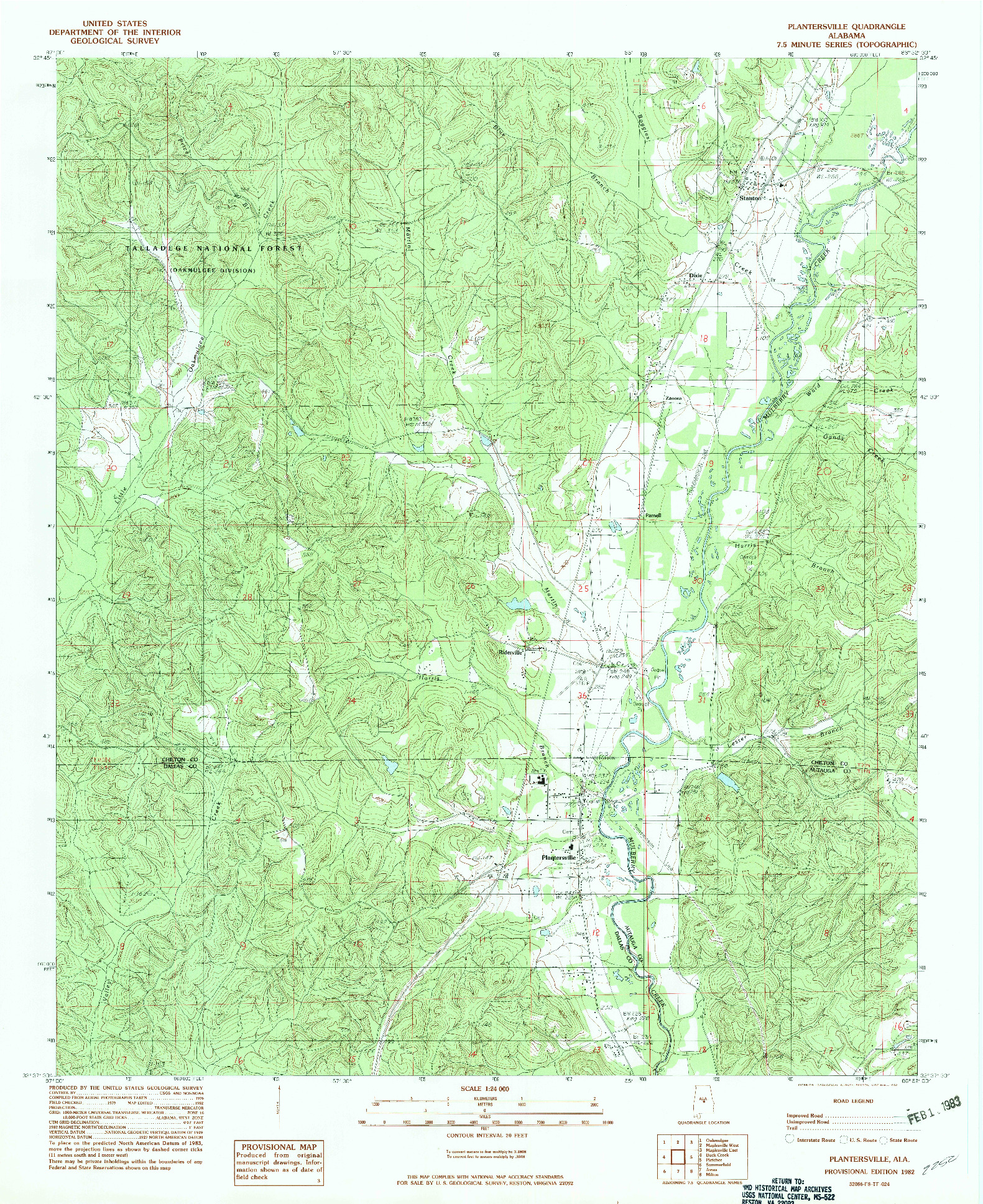 USGS 1:24000-SCALE QUADRANGLE FOR PLANTERSVILLE, AL 1982