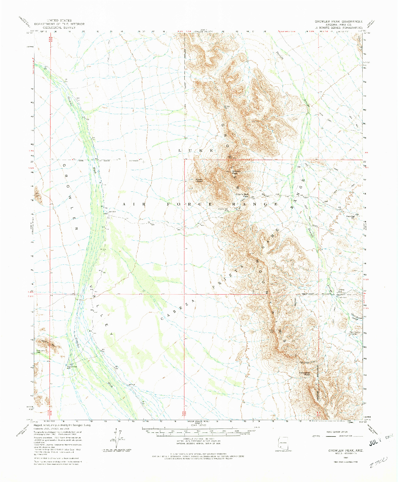 USGS 1:62500-SCALE QUADRANGLE FOR GROWLER PEAK, AZ 1964