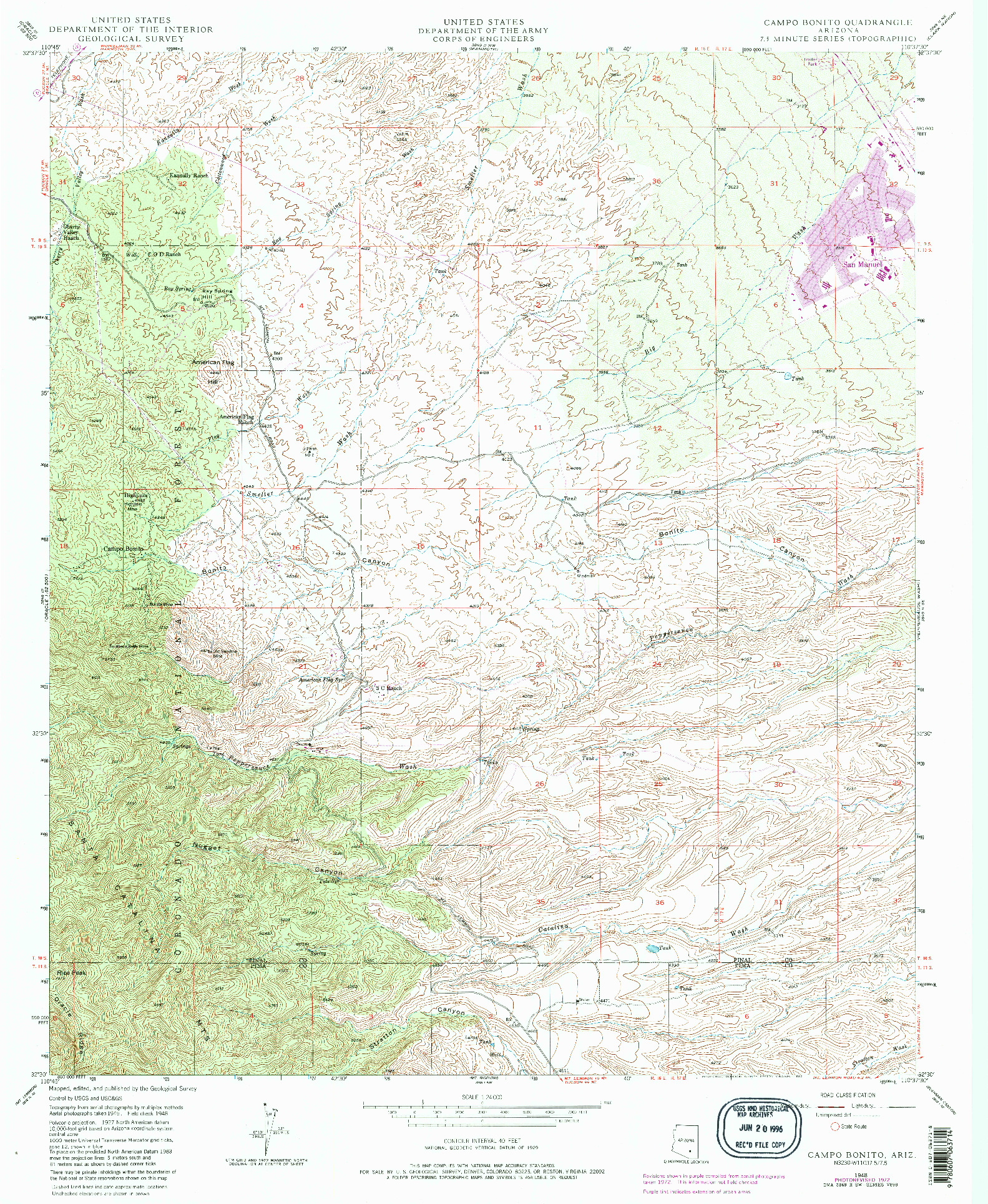 USGS 1:24000-SCALE QUADRANGLE FOR CAMPO BONITO, AZ 1948