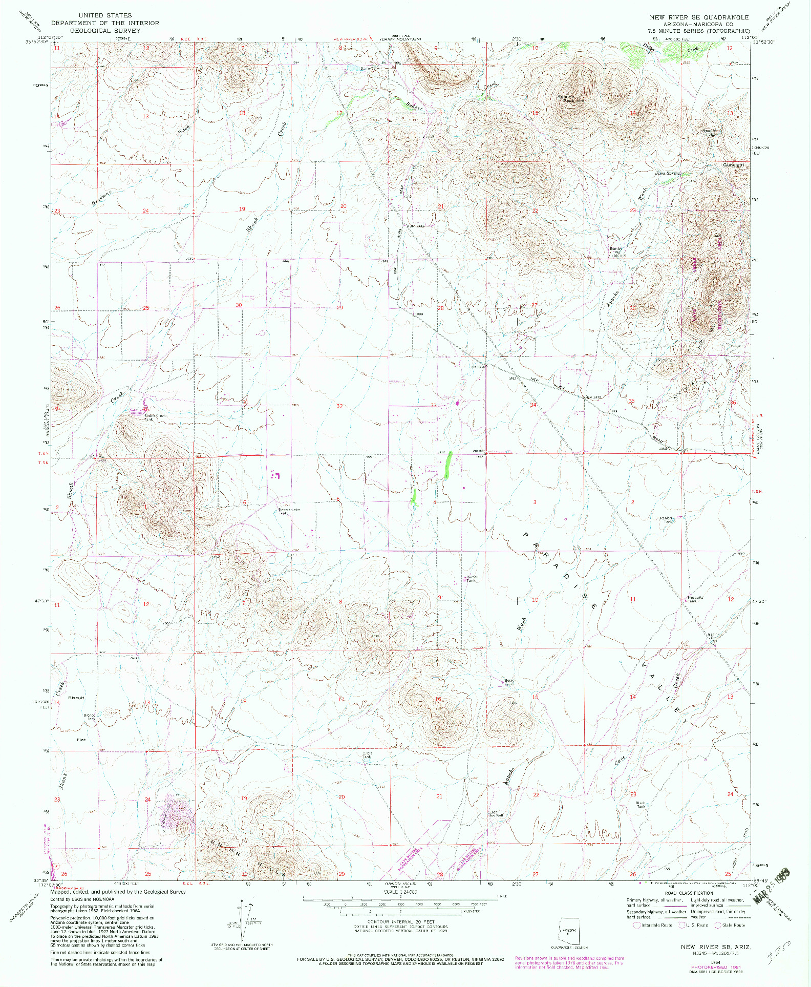USGS 1:24000-SCALE QUADRANGLE FOR NEW RIVER SE, AZ 1964