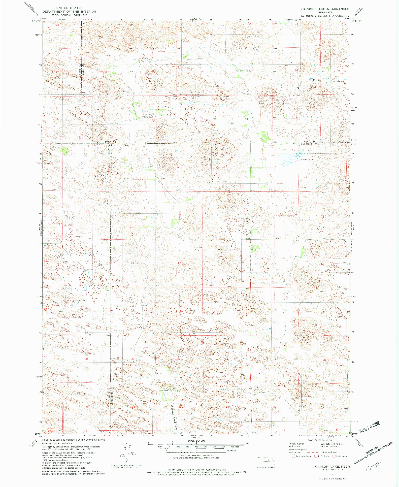 USGS 1:24000-SCALE QUADRANGLE FOR CARSON LAKE, NE 1981