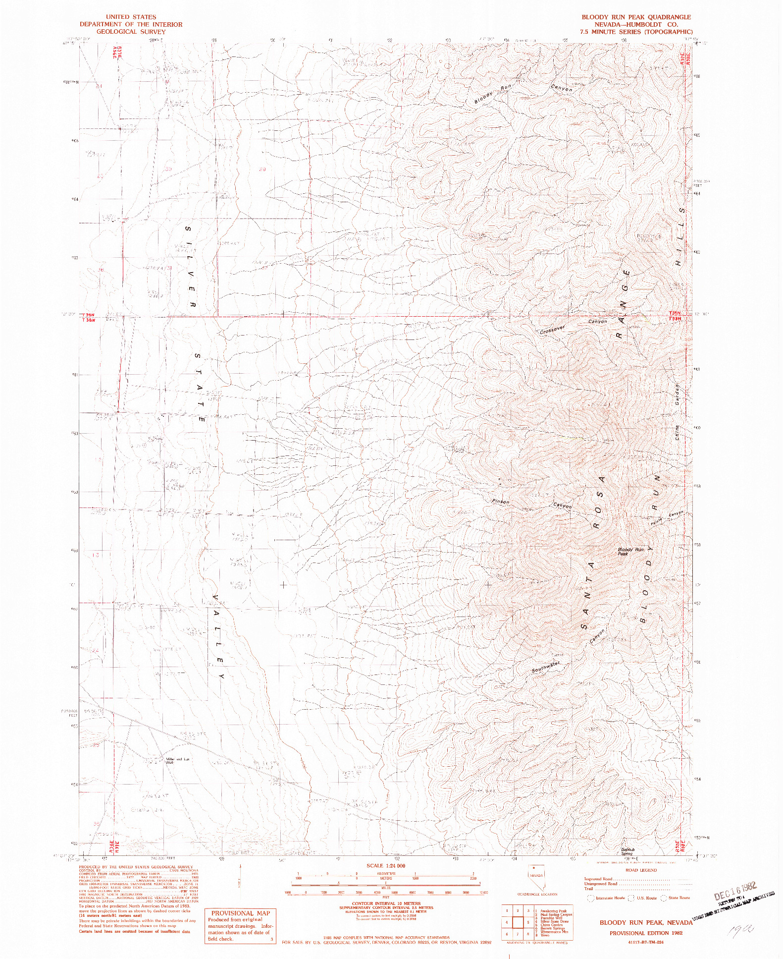 USGS 1:24000-SCALE QUADRANGLE FOR BLOODY RUN PEAK, NV 1982