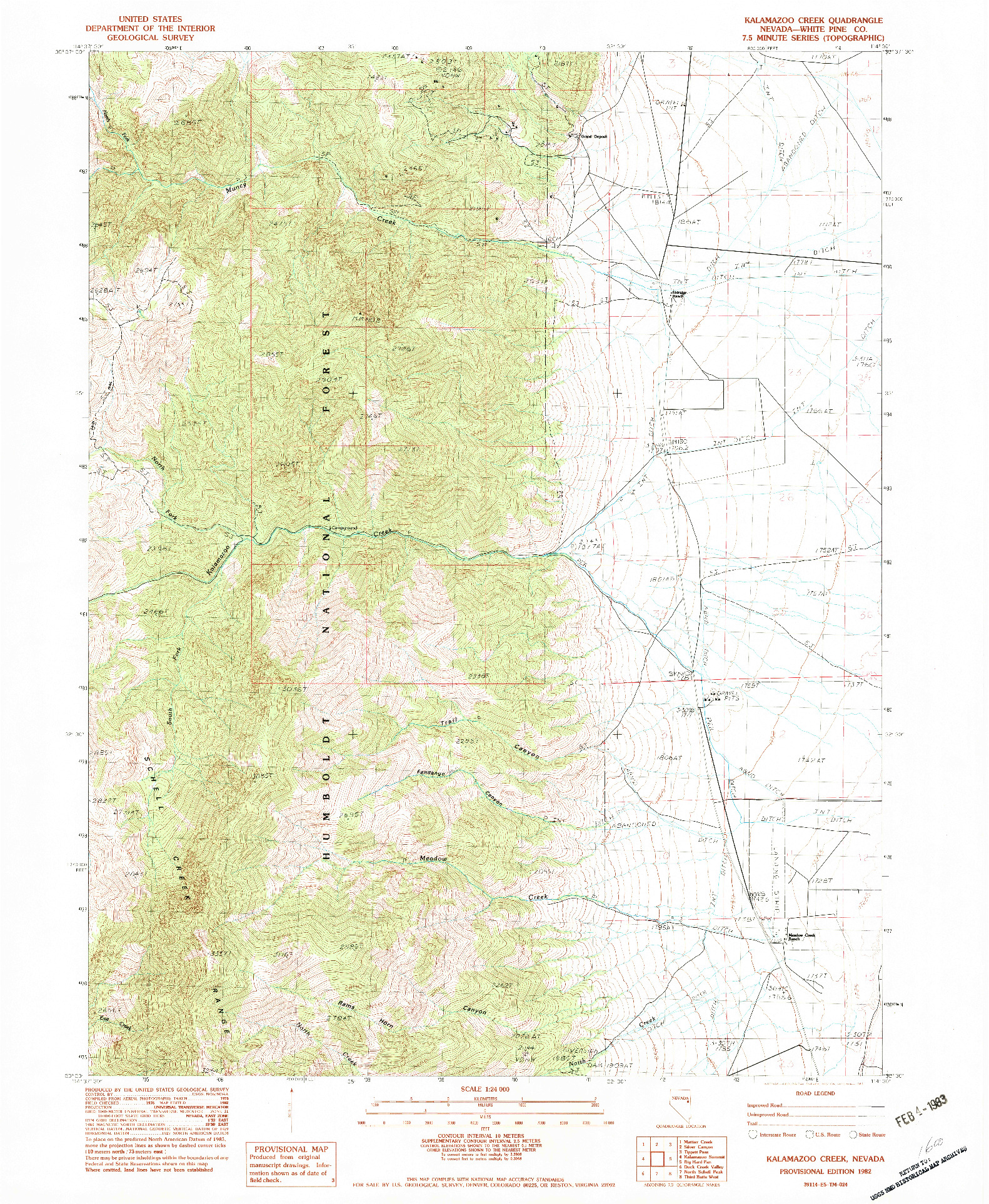 USGS 1:24000-SCALE QUADRANGLE FOR KALAMAZOO CREEK, NV 1982