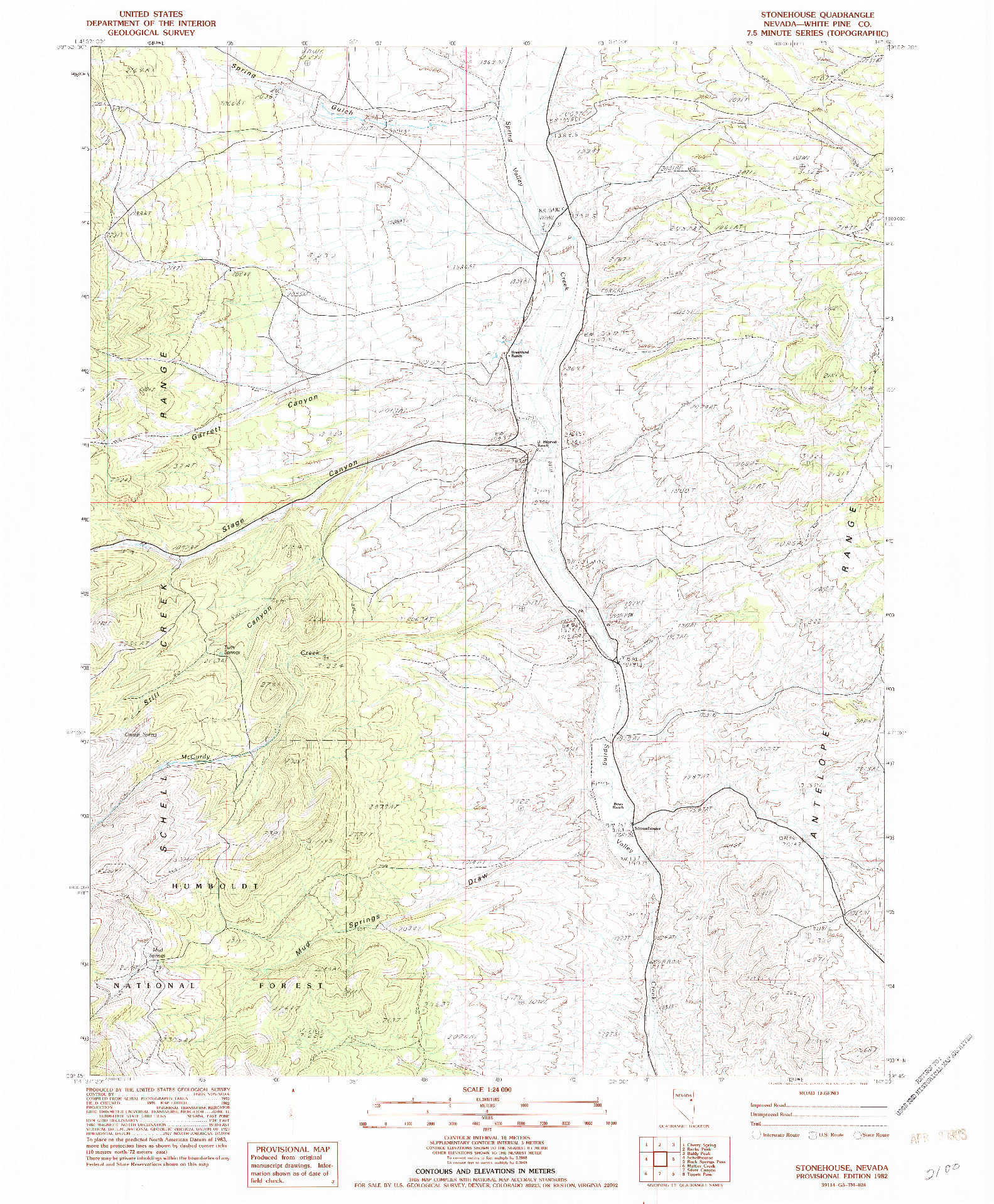 USGS 1:24000-SCALE QUADRANGLE FOR STONEHOUSE, NV 1982