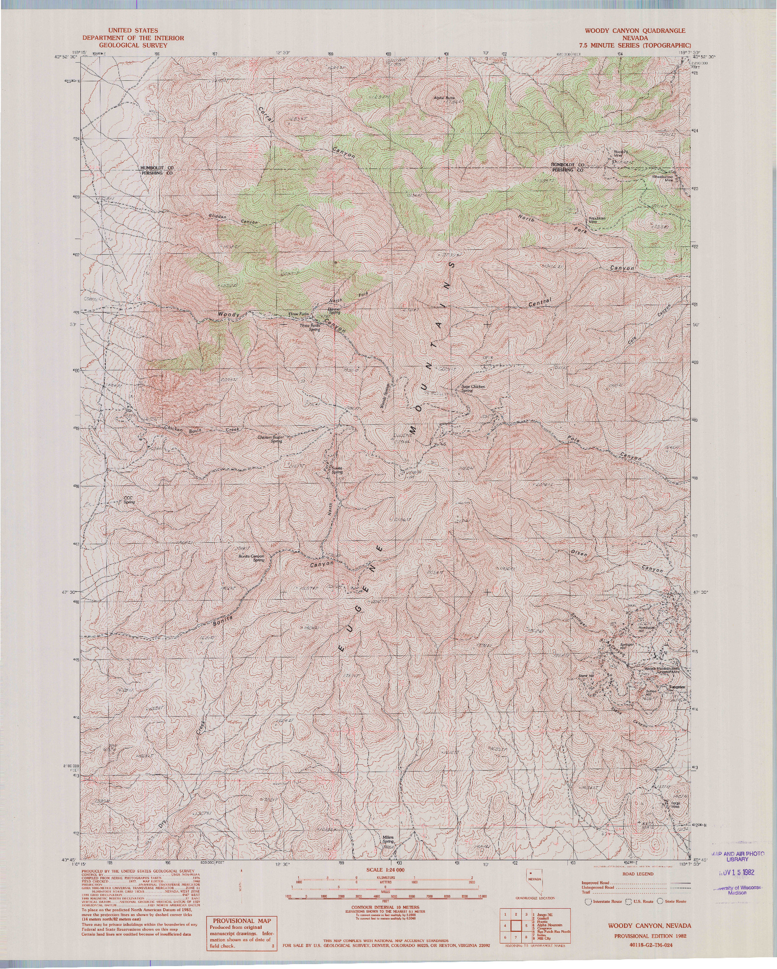 USGS 1:24000-SCALE QUADRANGLE FOR WOODY CANYON, NV 1982