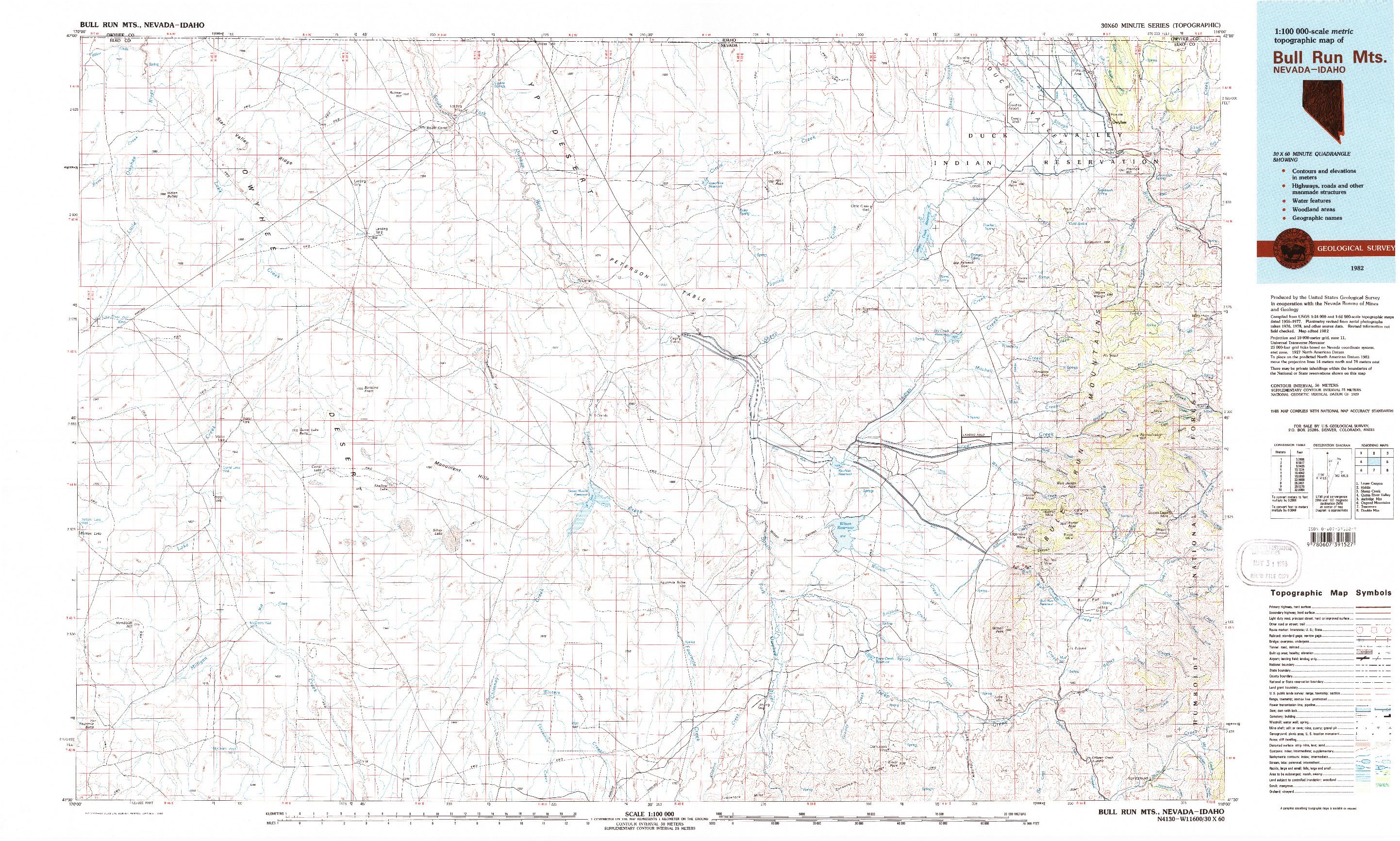 USGS 1:100000-SCALE QUADRANGLE FOR BULL RUN MTS, NV 1982