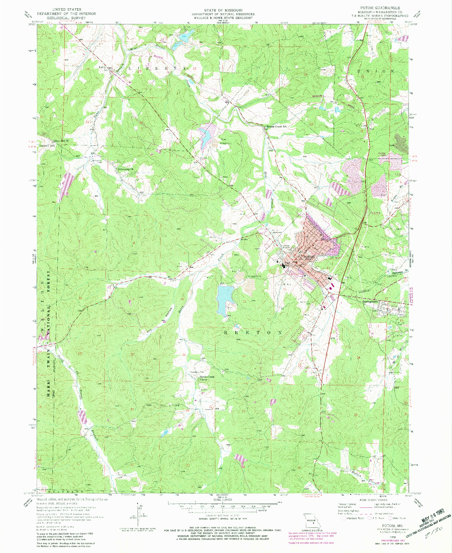USGS 1:24000-SCALE QUADRANGLE FOR POTOSI, MO 1958