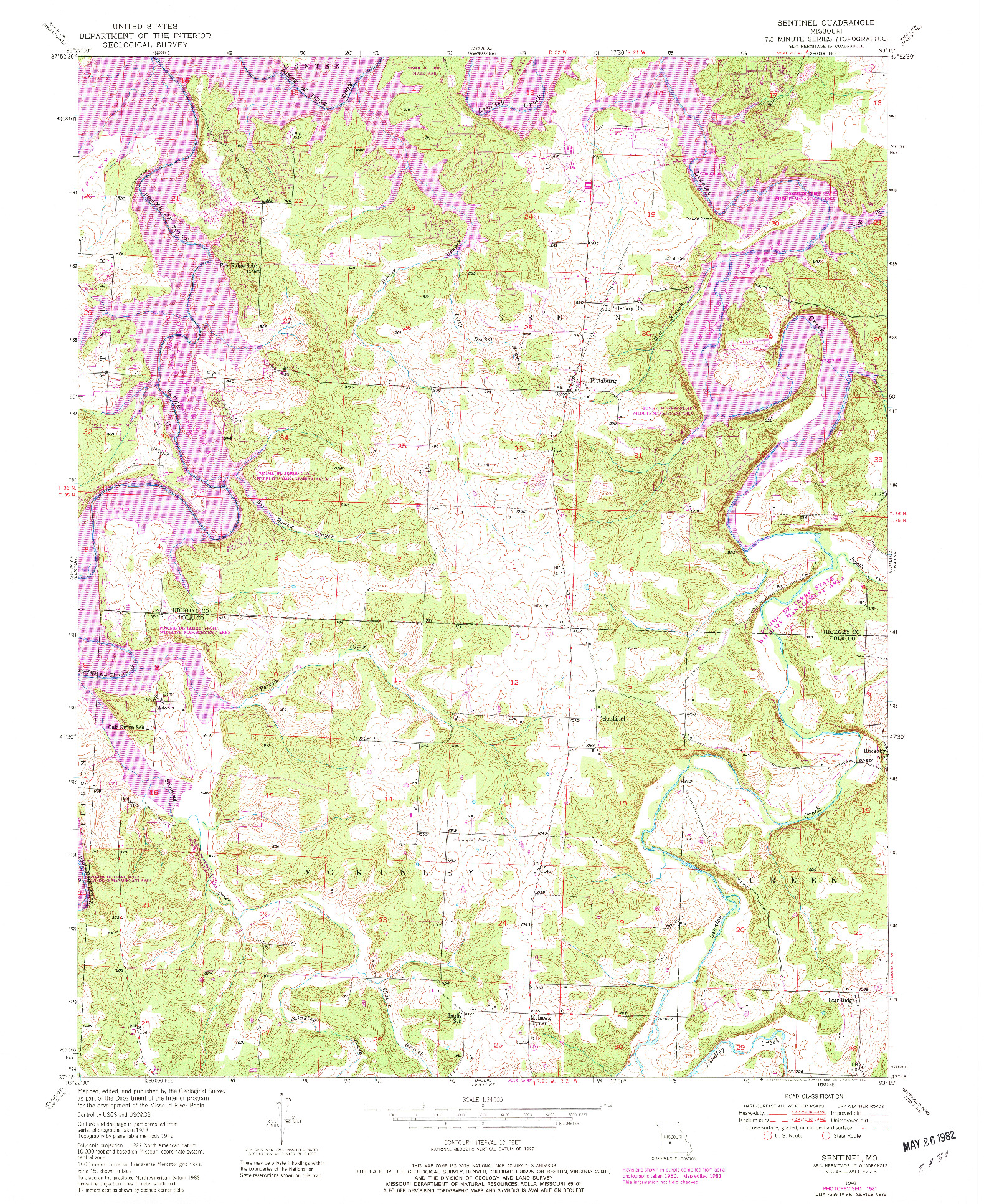 USGS 1:24000-SCALE QUADRANGLE FOR SENTINEL, MO 1949