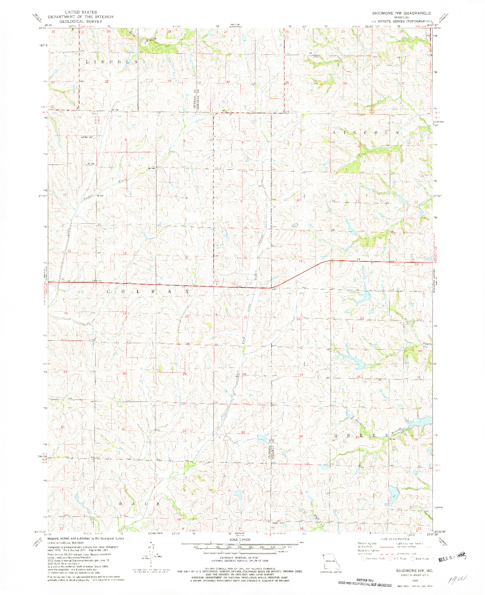 USGS 1:24000-SCALE QUADRANGLE FOR SKIDMORE NW, MO 1981