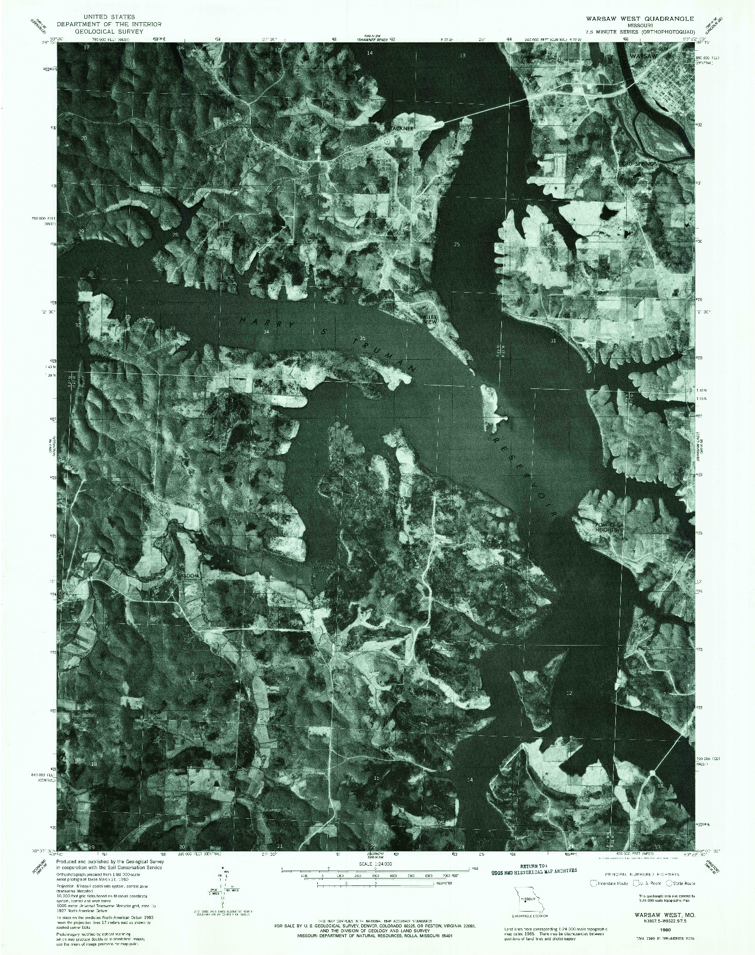 USGS 1:24000-SCALE QUADRANGLE FOR WARSAW WEST, MO 1980