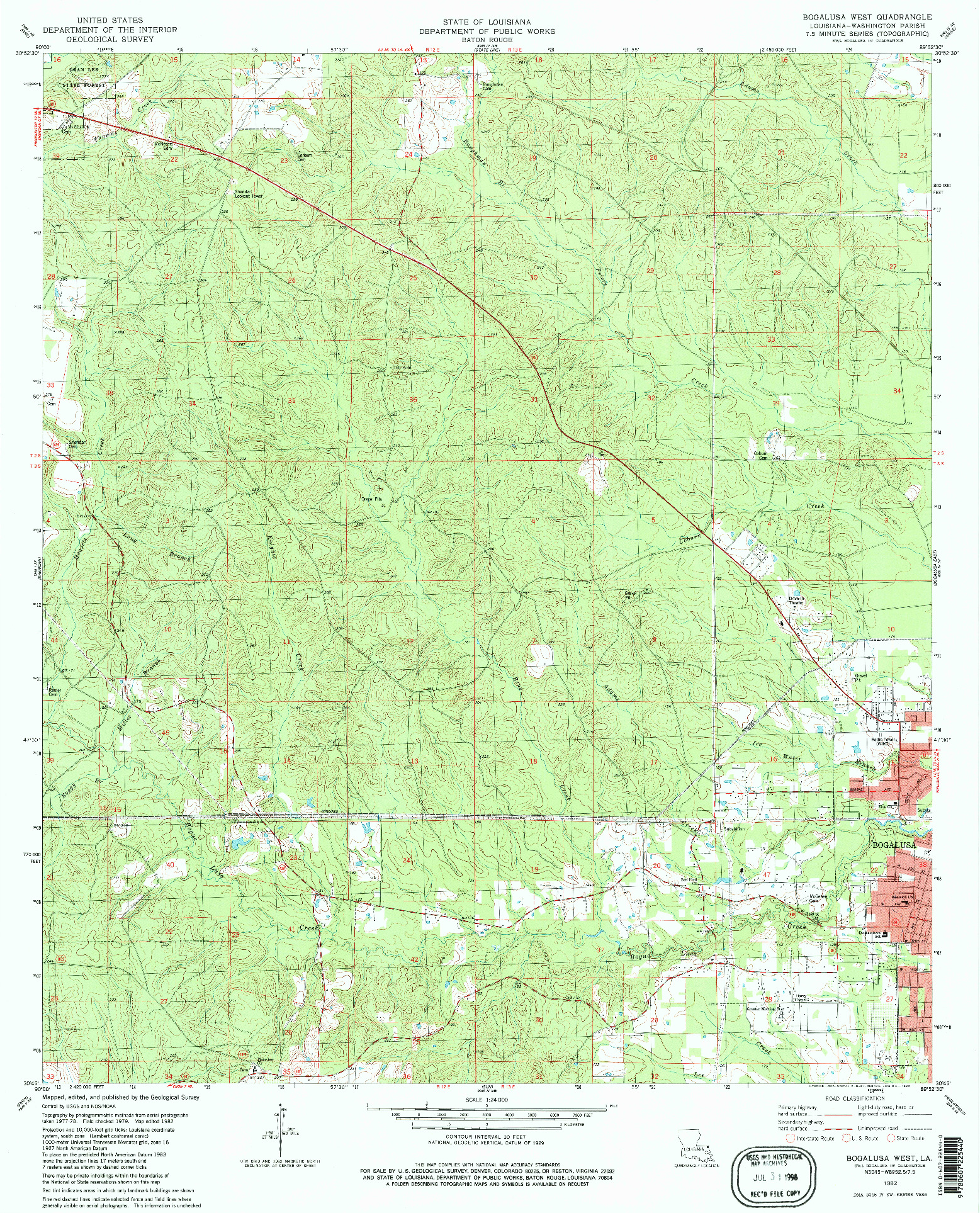 USGS 1:24000-SCALE QUADRANGLE FOR BOGALUSA WEST, LA 1982