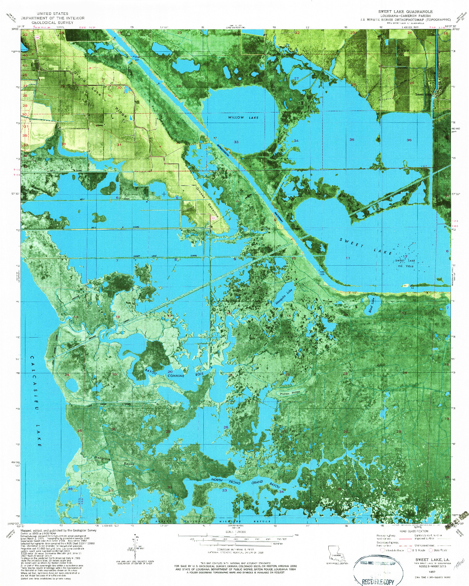 USGS 1:24000-SCALE QUADRANGLE FOR SWEET LAKE, LA 1982