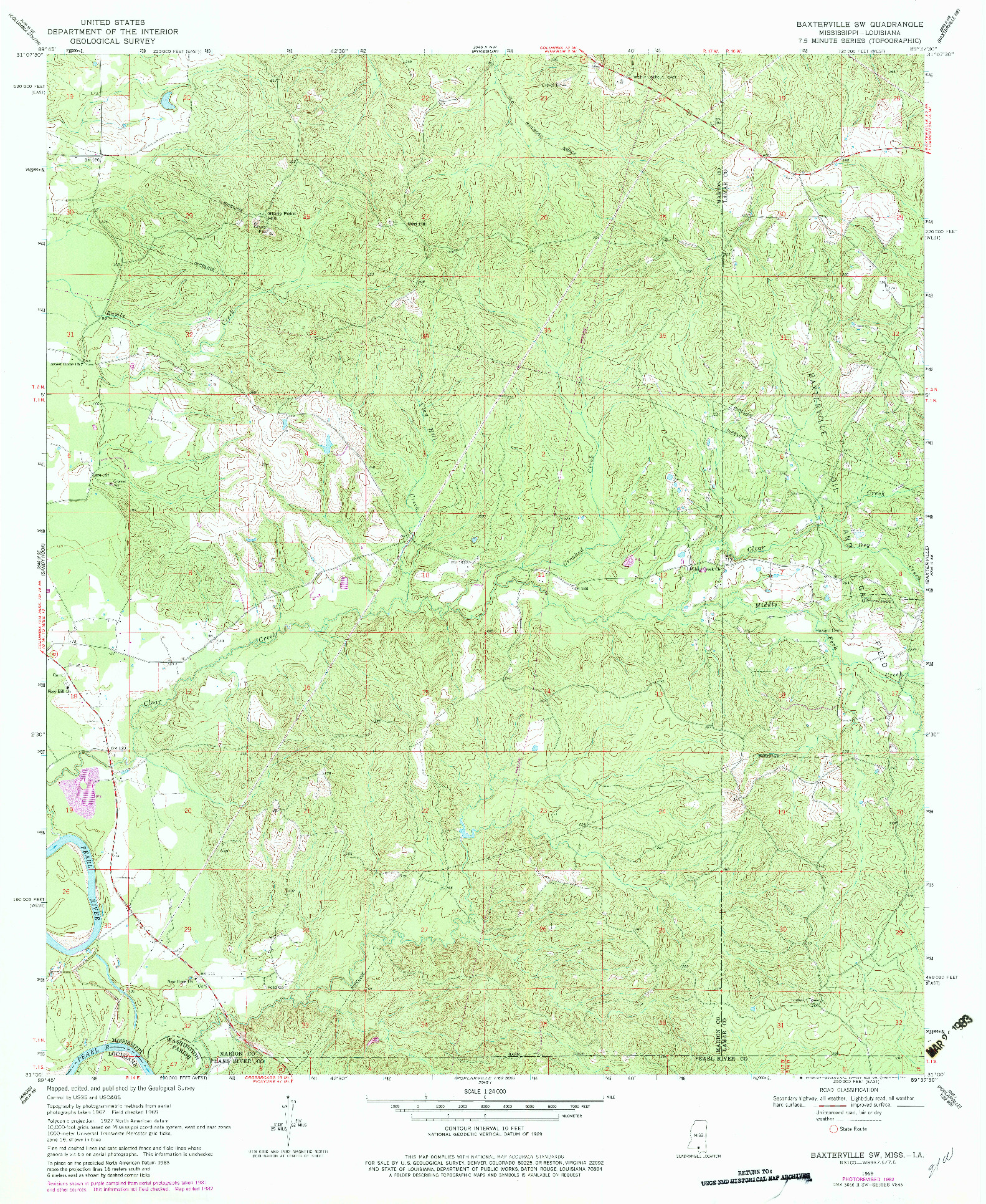 USGS 1:24000-SCALE QUADRANGLE FOR BAXTERVILLE SW, MS 1969