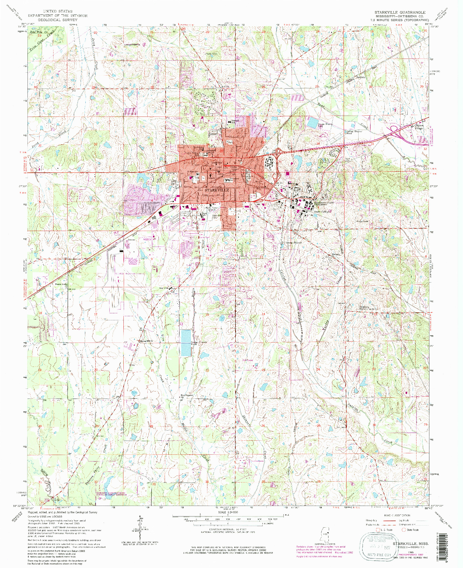 USGS 1:24000-SCALE QUADRANGLE FOR STARKVILLE, MS 1965