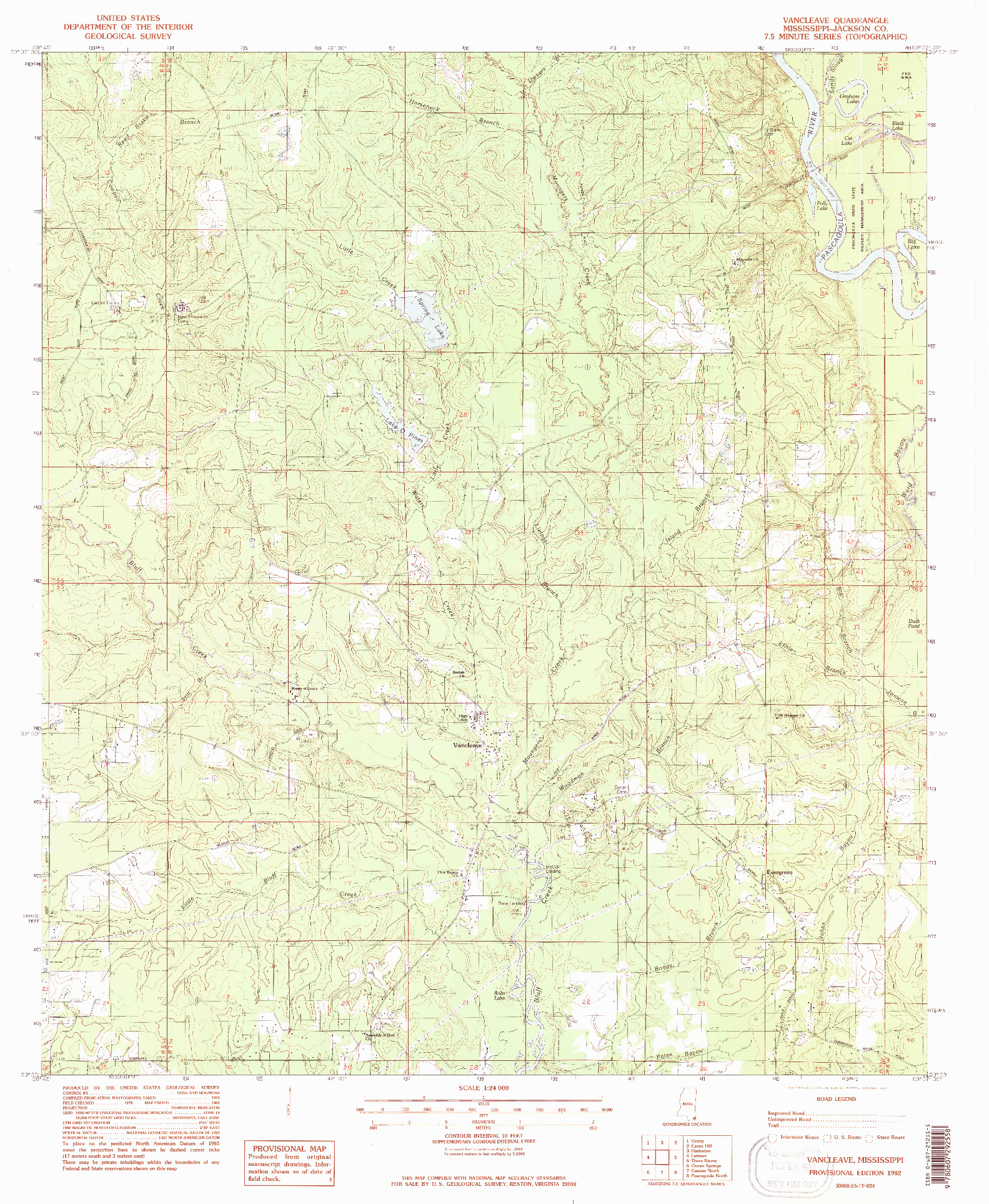 USGS 1:24000-SCALE QUADRANGLE FOR VANCLEAVE, MS 1982