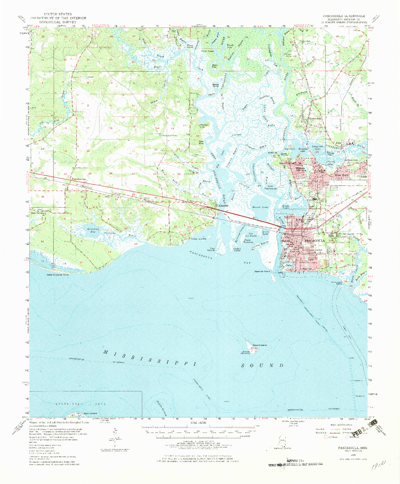 USGS 1:62500-SCALE QUADRANGLE FOR PASCAGOULA, MS 1955