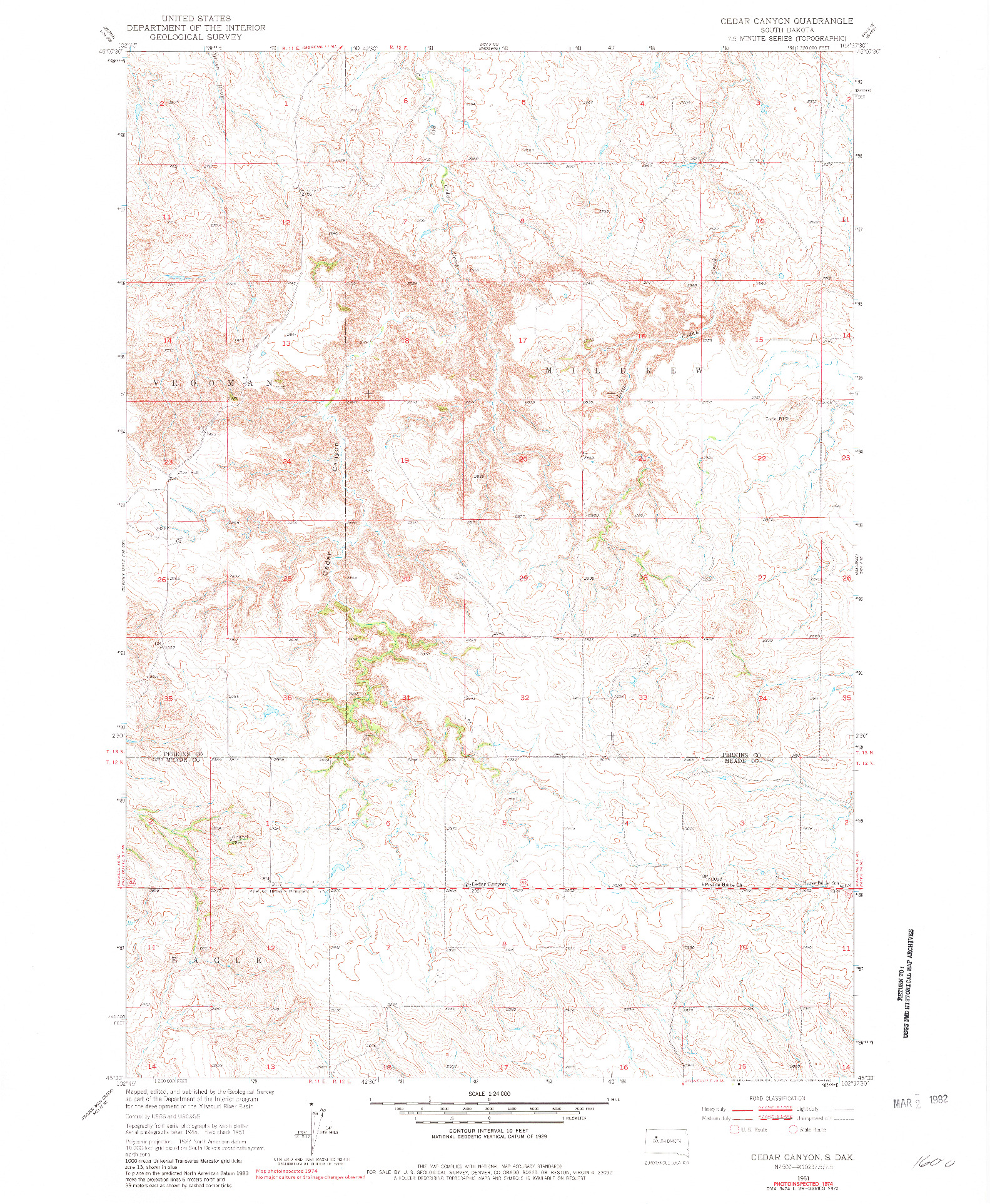 USGS 1:24000-SCALE QUADRANGLE FOR CEDAR CANYON, SD 1951