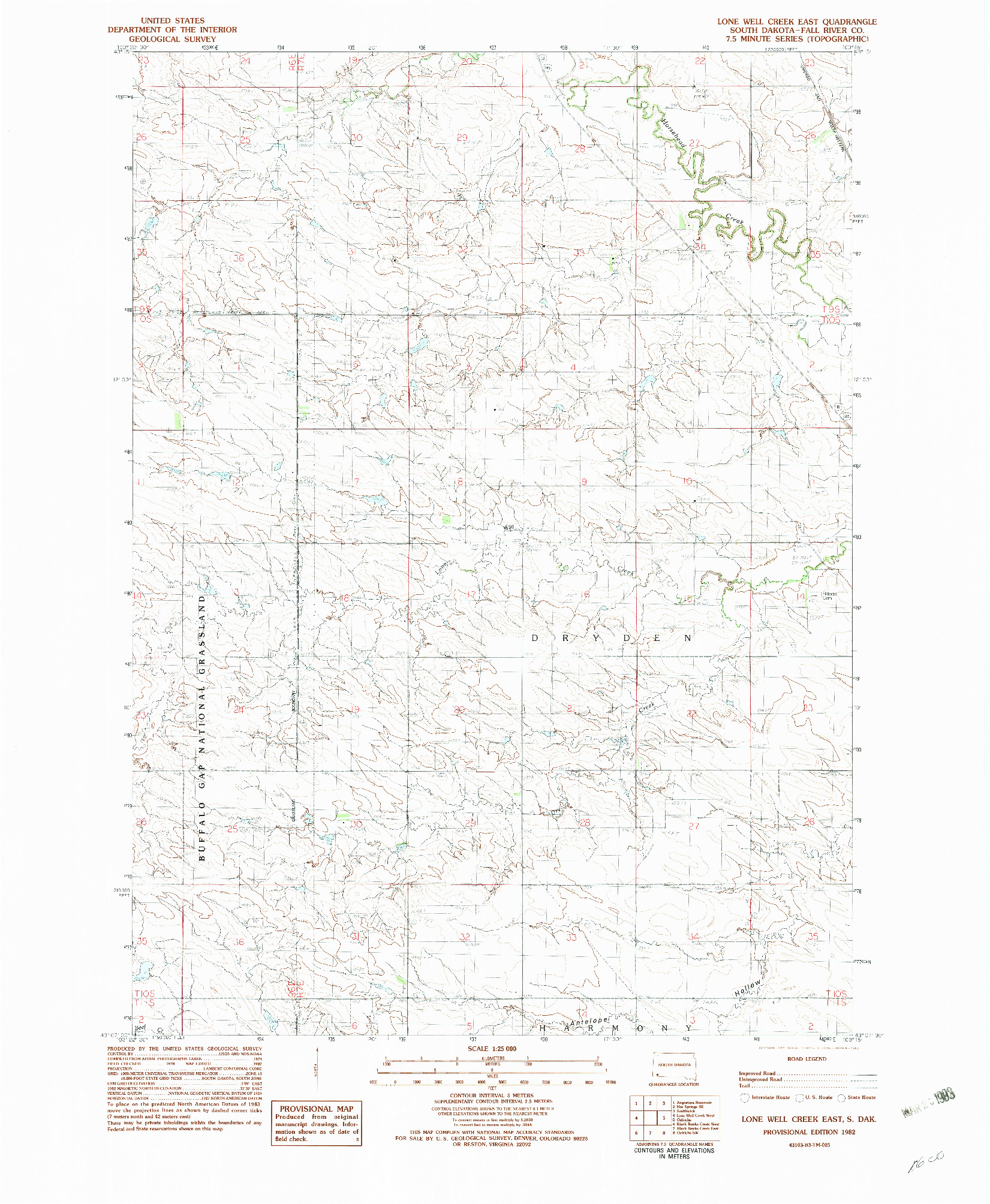 USGS 1:24000-SCALE QUADRANGLE FOR LONE WELL CREEK EAST, SD 1982