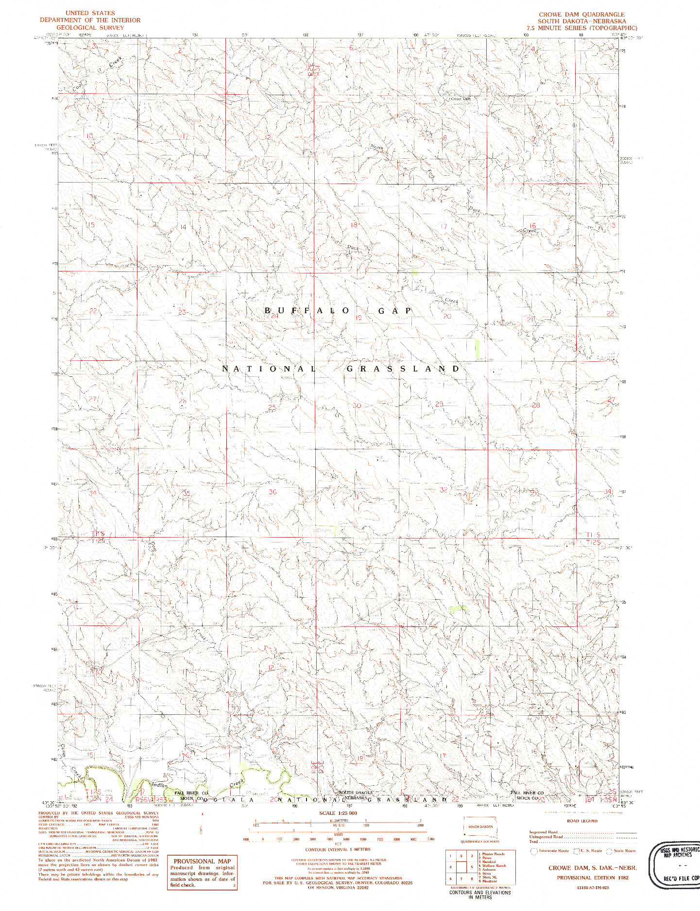 USGS 1:25000-SCALE QUADRANGLE FOR CROWE DAM, SD 1982