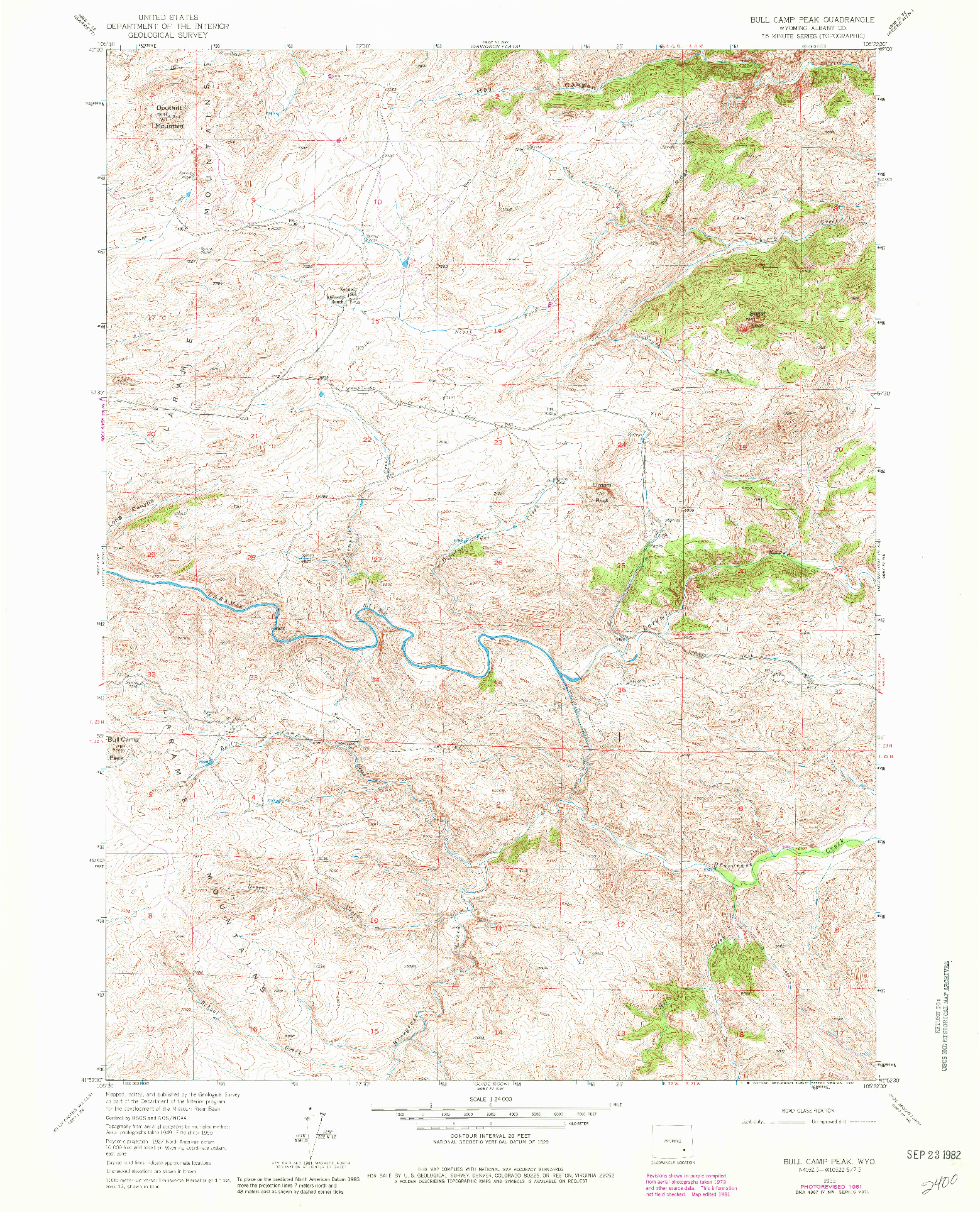 USGS 1:24000-SCALE QUADRANGLE FOR BULL CAMP PEAK, WY 1955