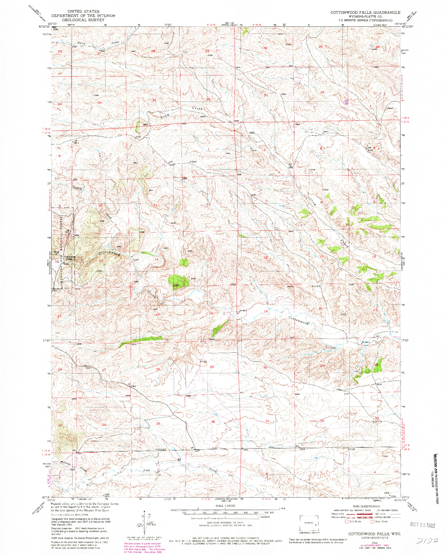 USGS 1:24000-SCALE QUADRANGLE FOR COTTONWOOD FALLS, WY 1950