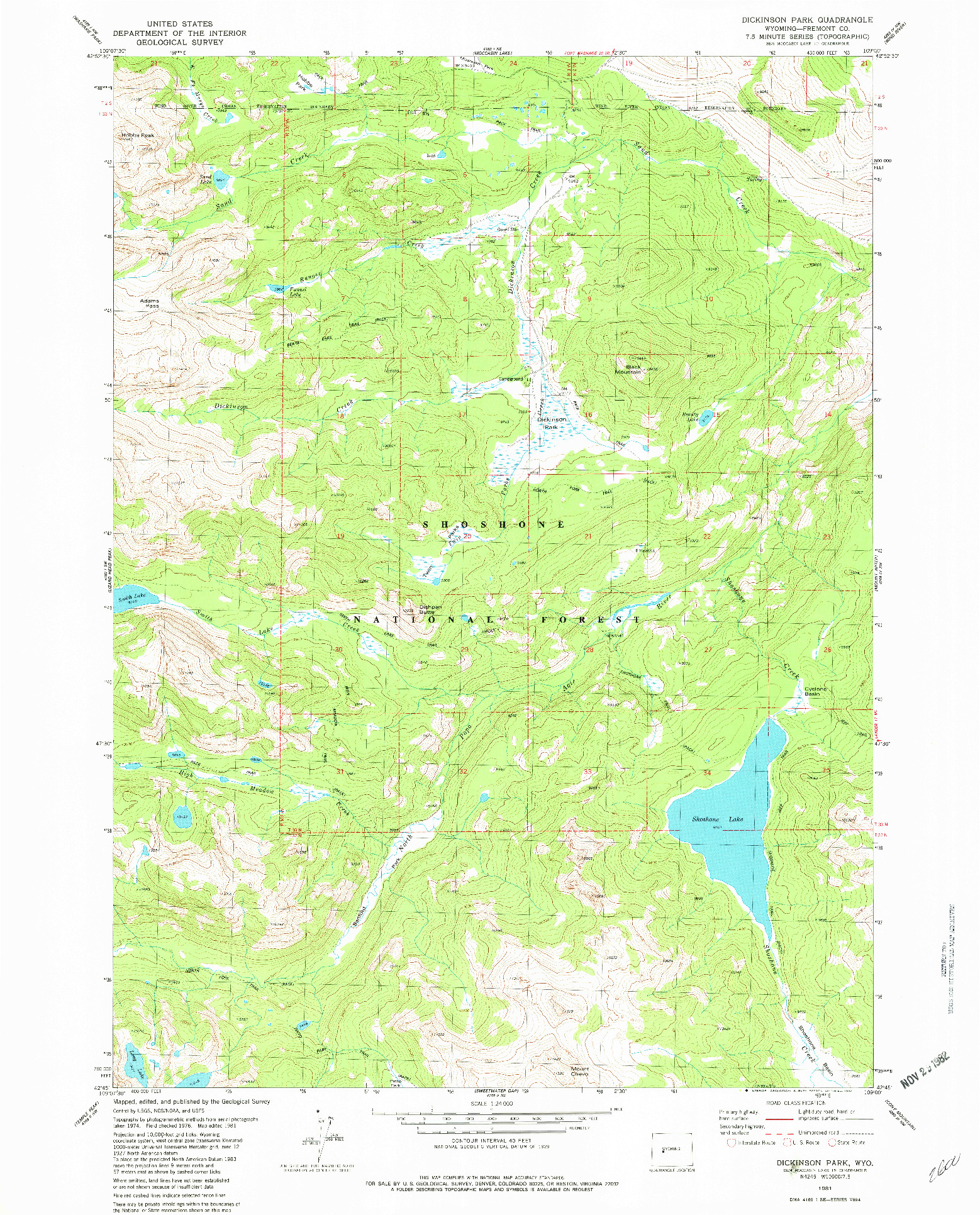 USGS 1:24000-SCALE QUADRANGLE FOR DICKINSON PARK, WY 1981