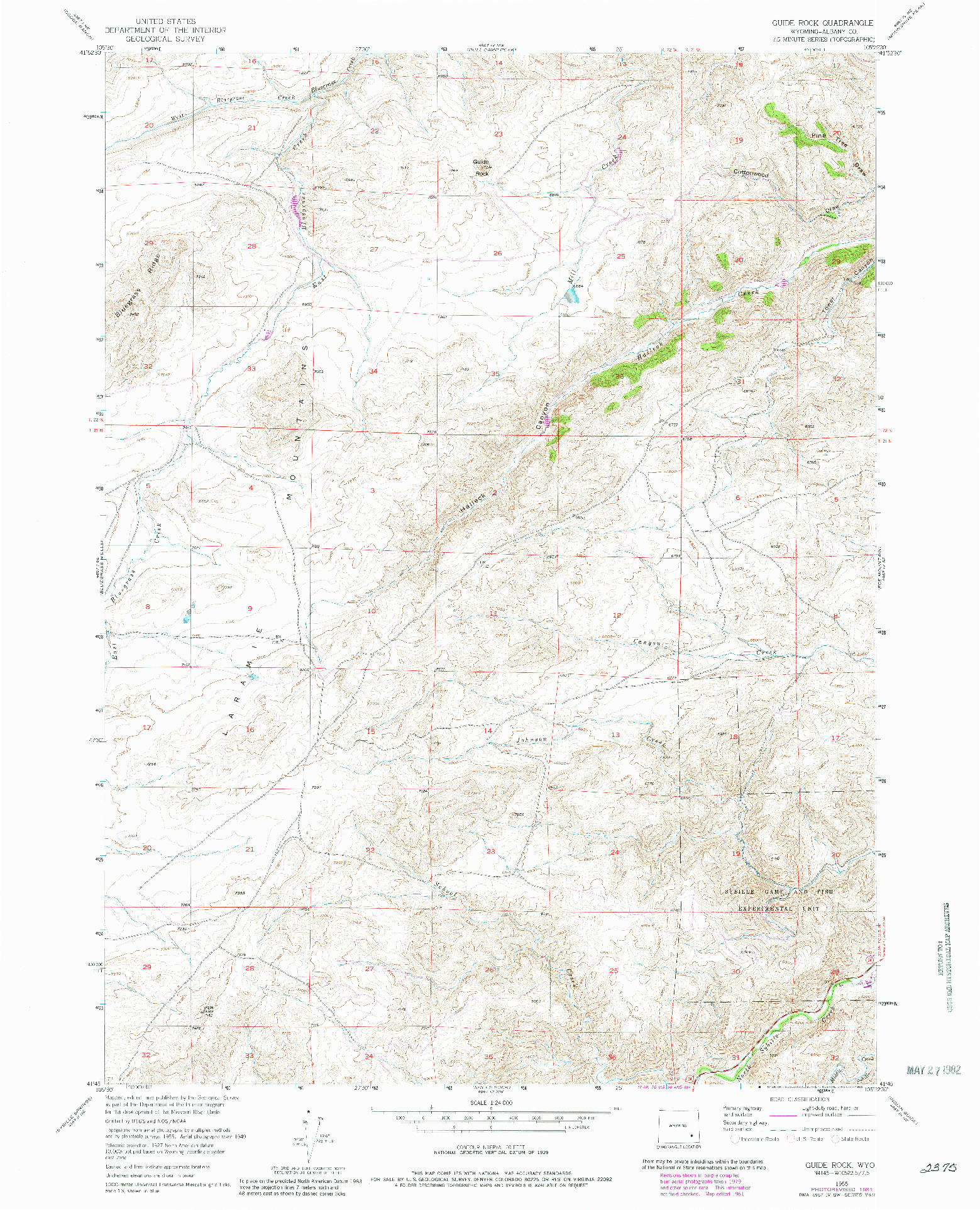 USGS 1:24000-SCALE QUADRANGLE FOR GUIDE ROCK, WY 1955