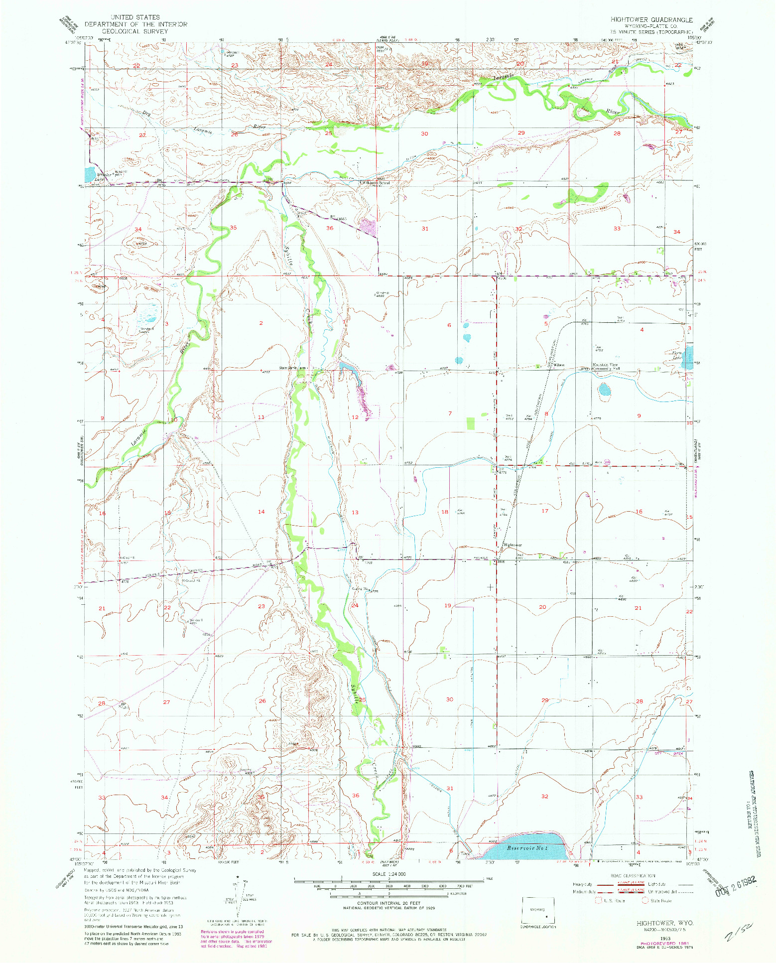 USGS 1:24000-SCALE QUADRANGLE FOR HIGHTOWER, WY 1953