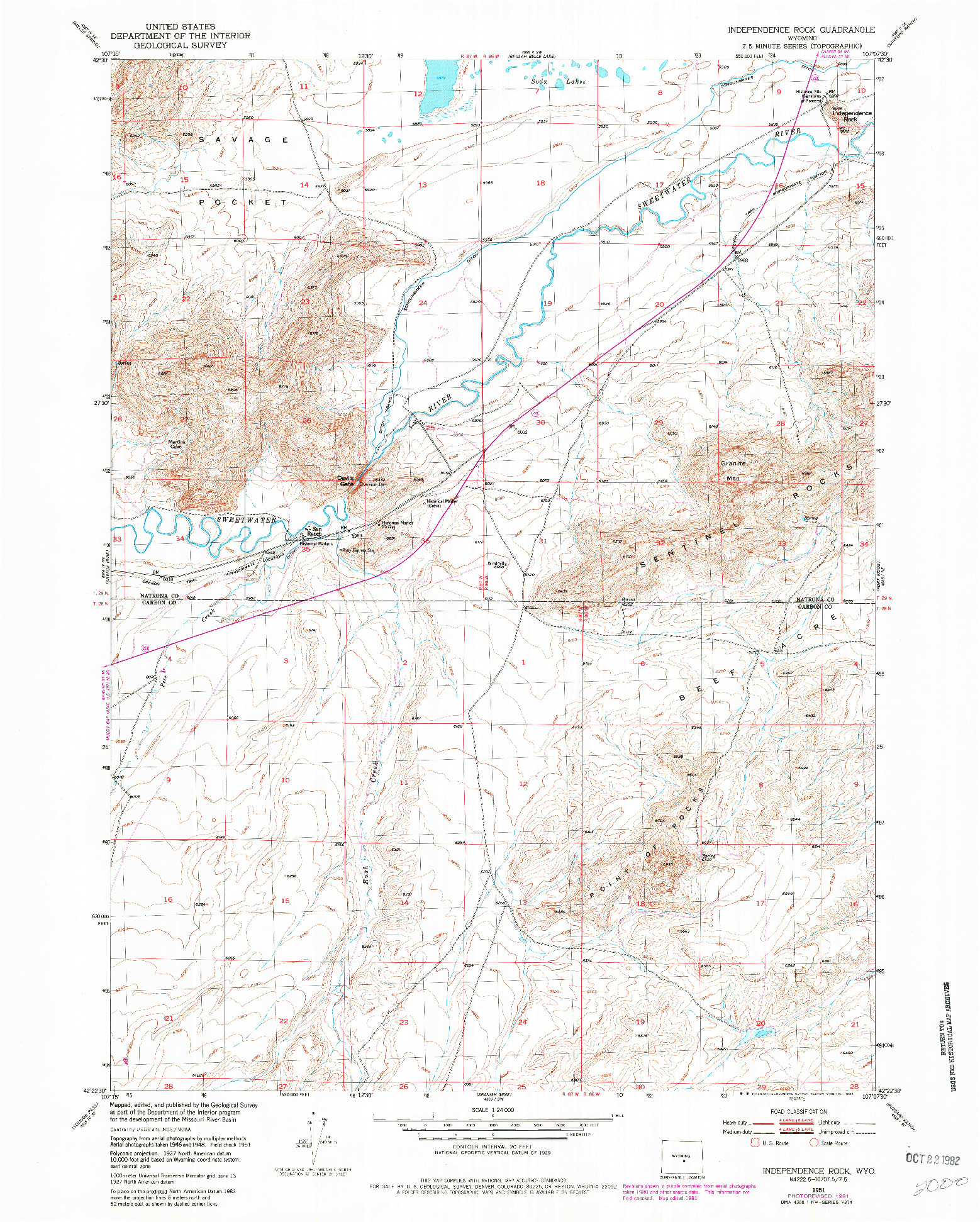 USGS 1:24000-SCALE QUADRANGLE FOR INDEPENDENCE ROCK, WY 1951