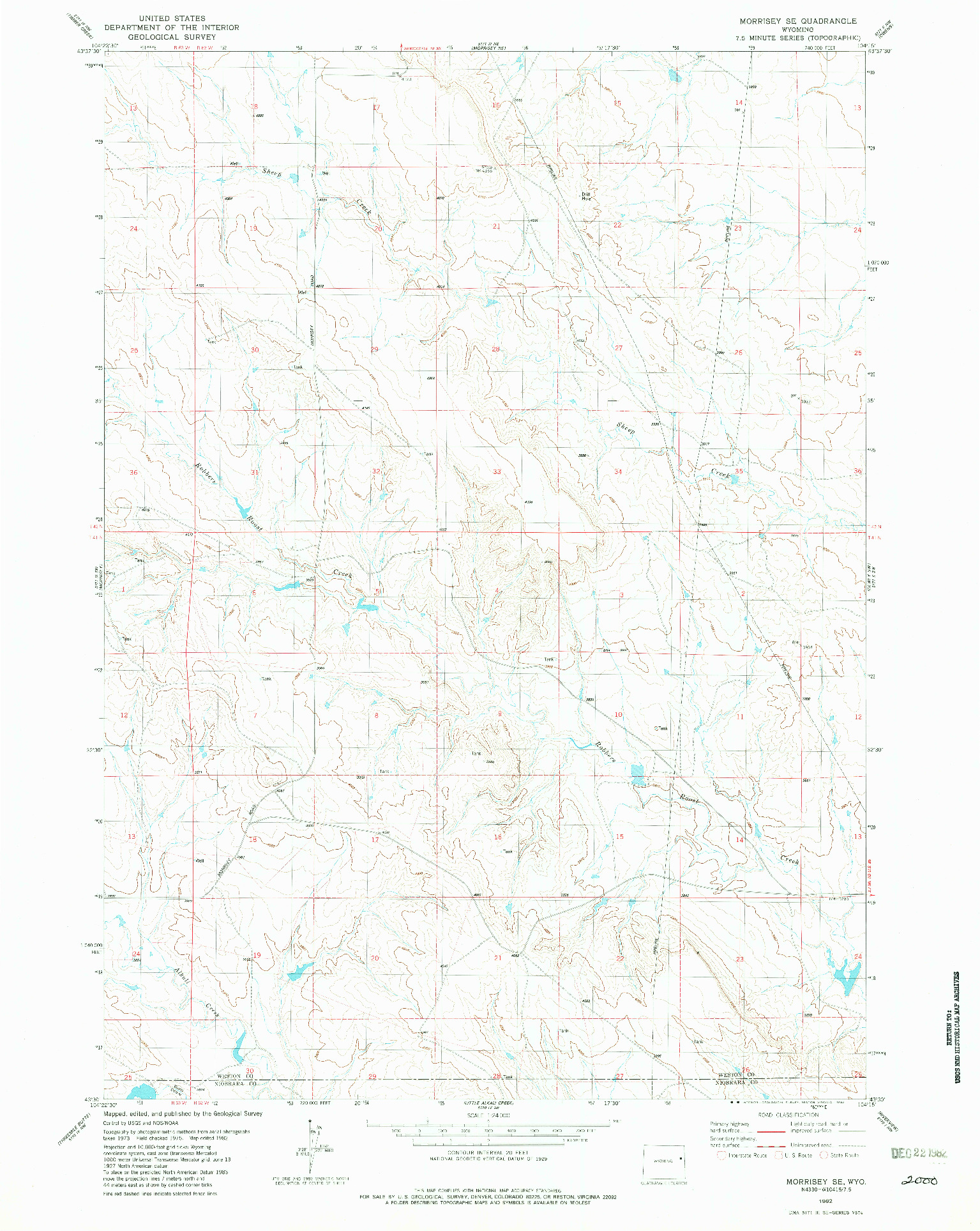 USGS 1:24000-SCALE QUADRANGLE FOR MORRISEY SE, WY 1982