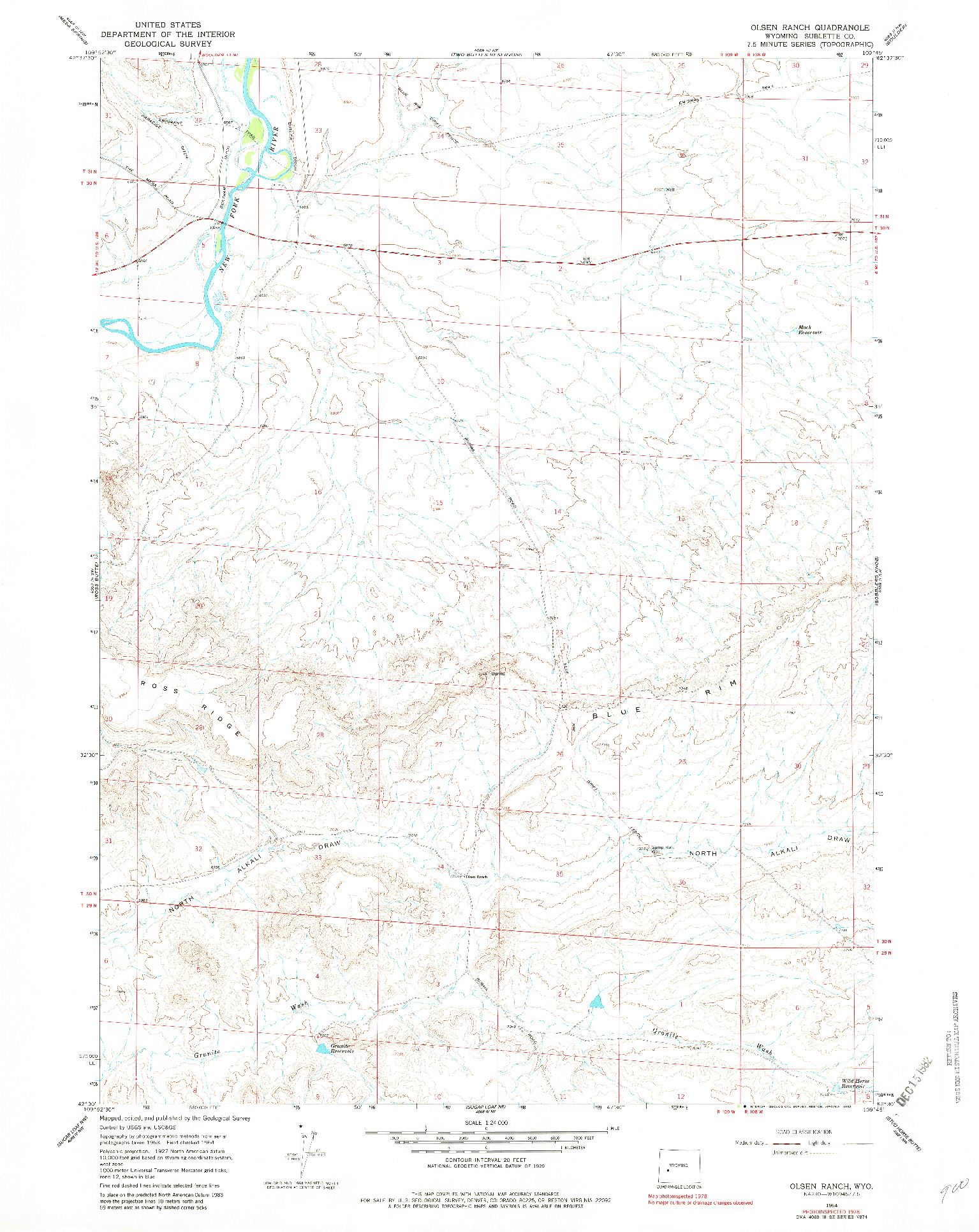 USGS 1:24000-SCALE QUADRANGLE FOR OLSEN RANCH, WY 1964