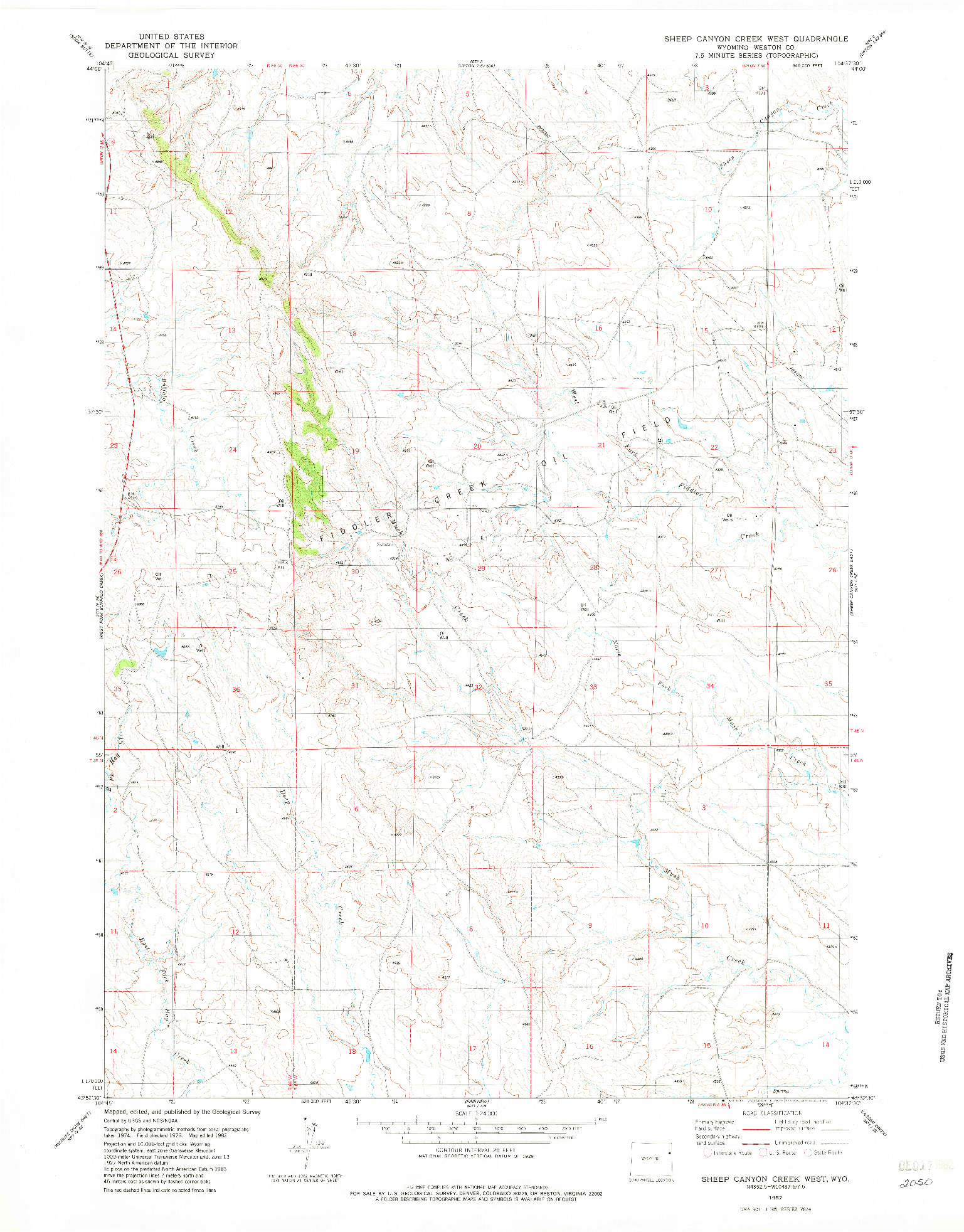 USGS 1:24000-SCALE QUADRANGLE FOR SHEEP CANYON CREEK WEST, WY 1982