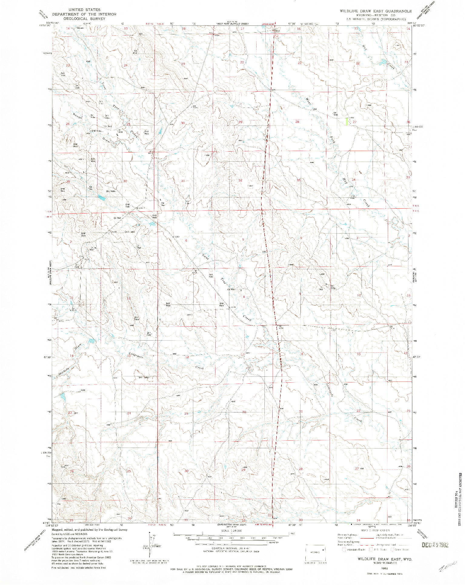 USGS 1:24000-SCALE QUADRANGLE FOR WILDLIFE DRAW EAST, WY 1982