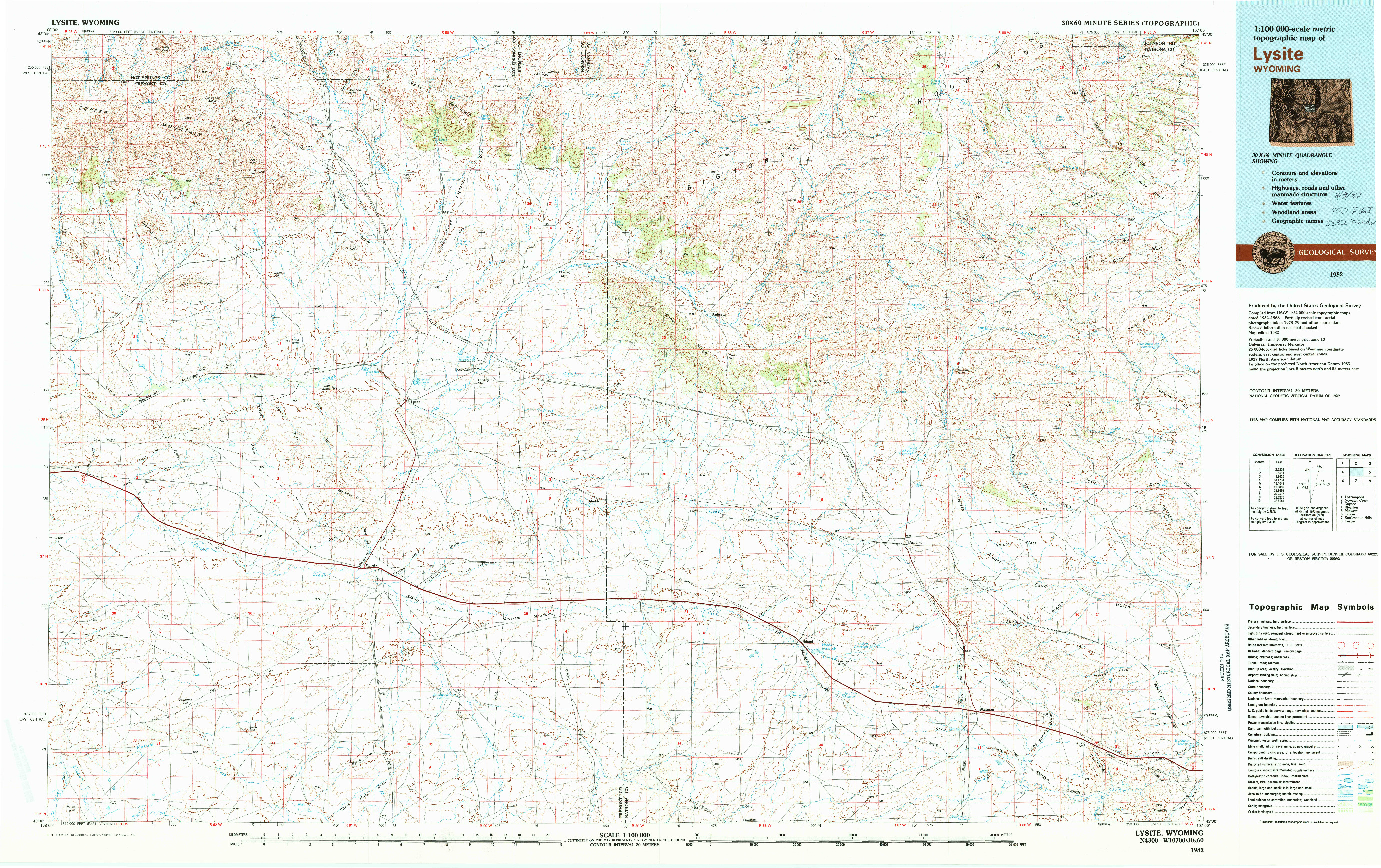 USGS 1:100000-SCALE QUADRANGLE FOR LYSITE, WY 1982