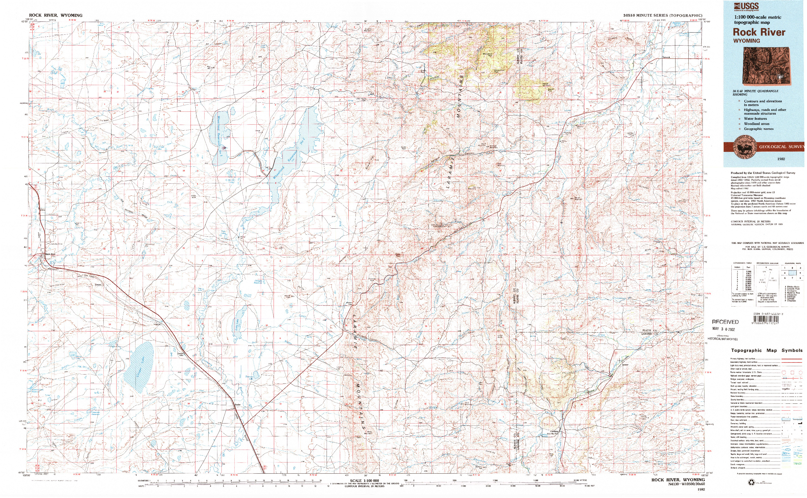 USGS 1:100000-SCALE QUADRANGLE FOR ROCK RIVER, WY 1982