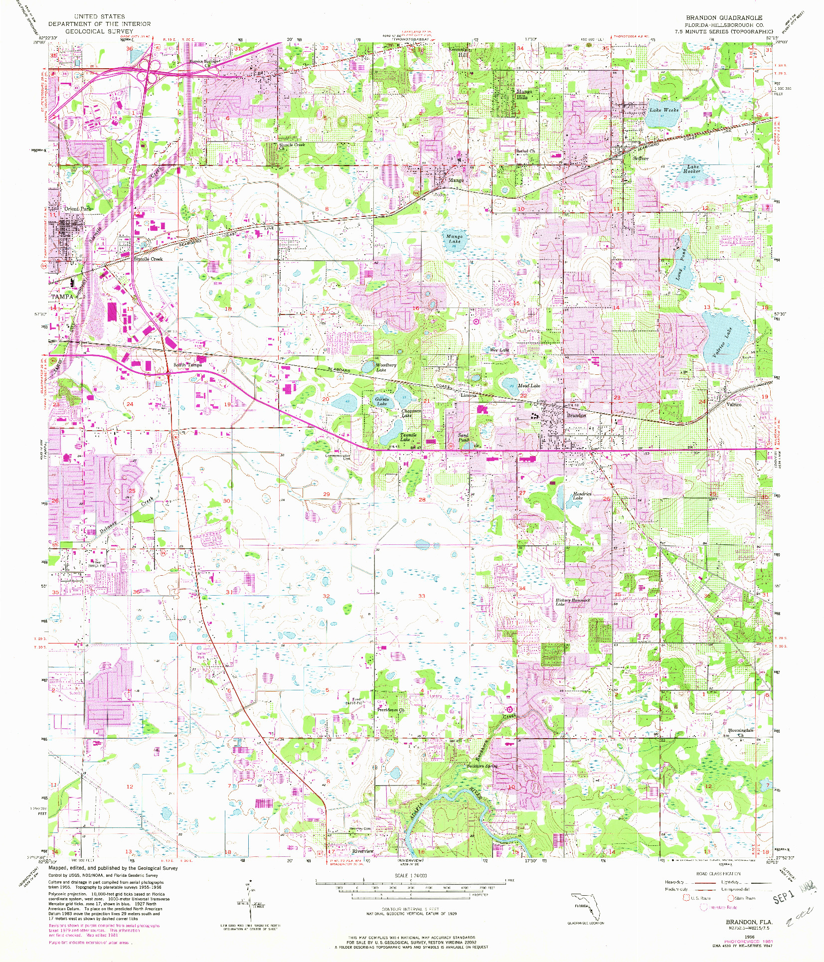 USGS 1:24000-SCALE QUADRANGLE FOR BRANDON, FL 1956