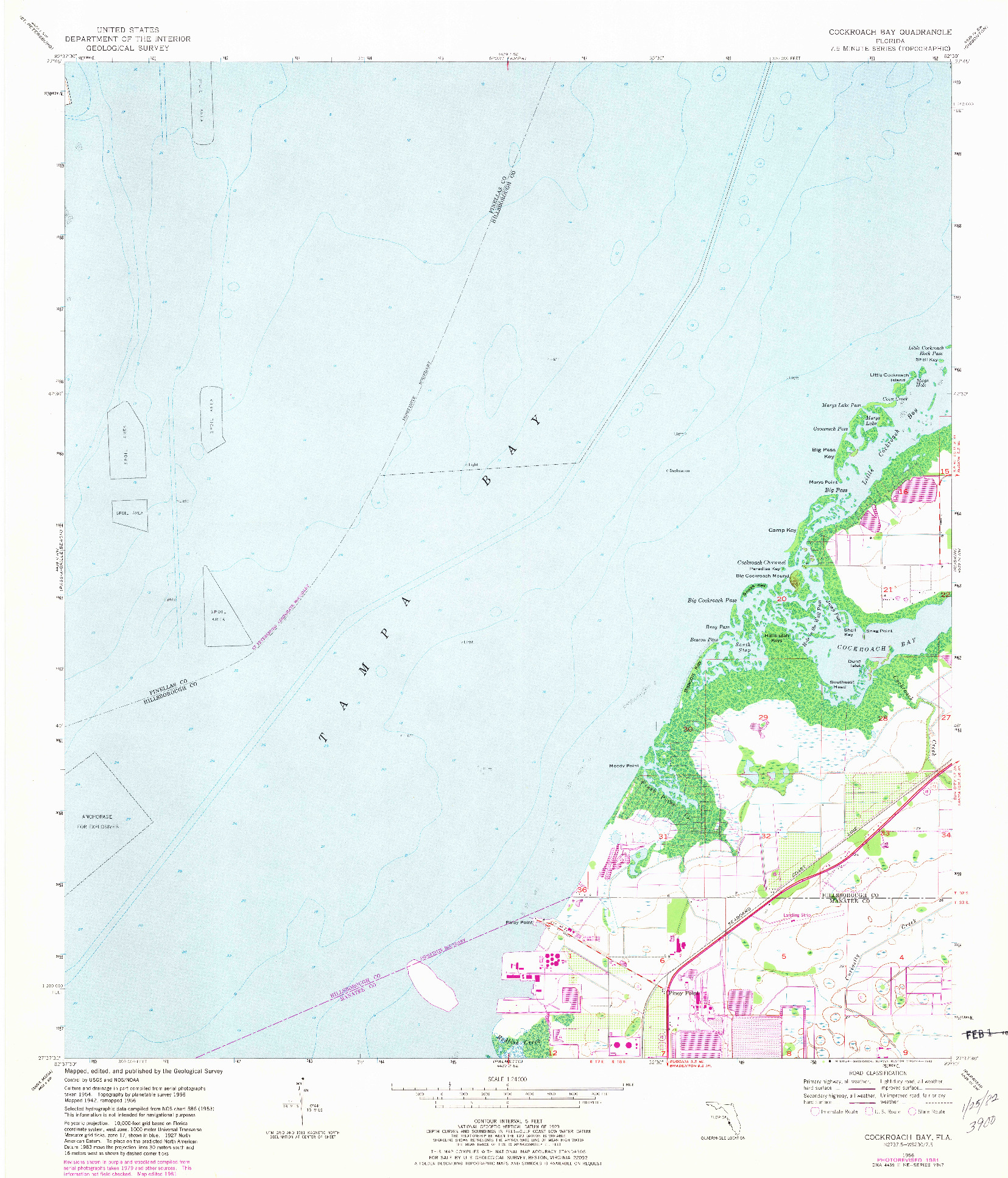 USGS 1:24000-SCALE QUADRANGLE FOR COCKROACH BAY, FL 1956