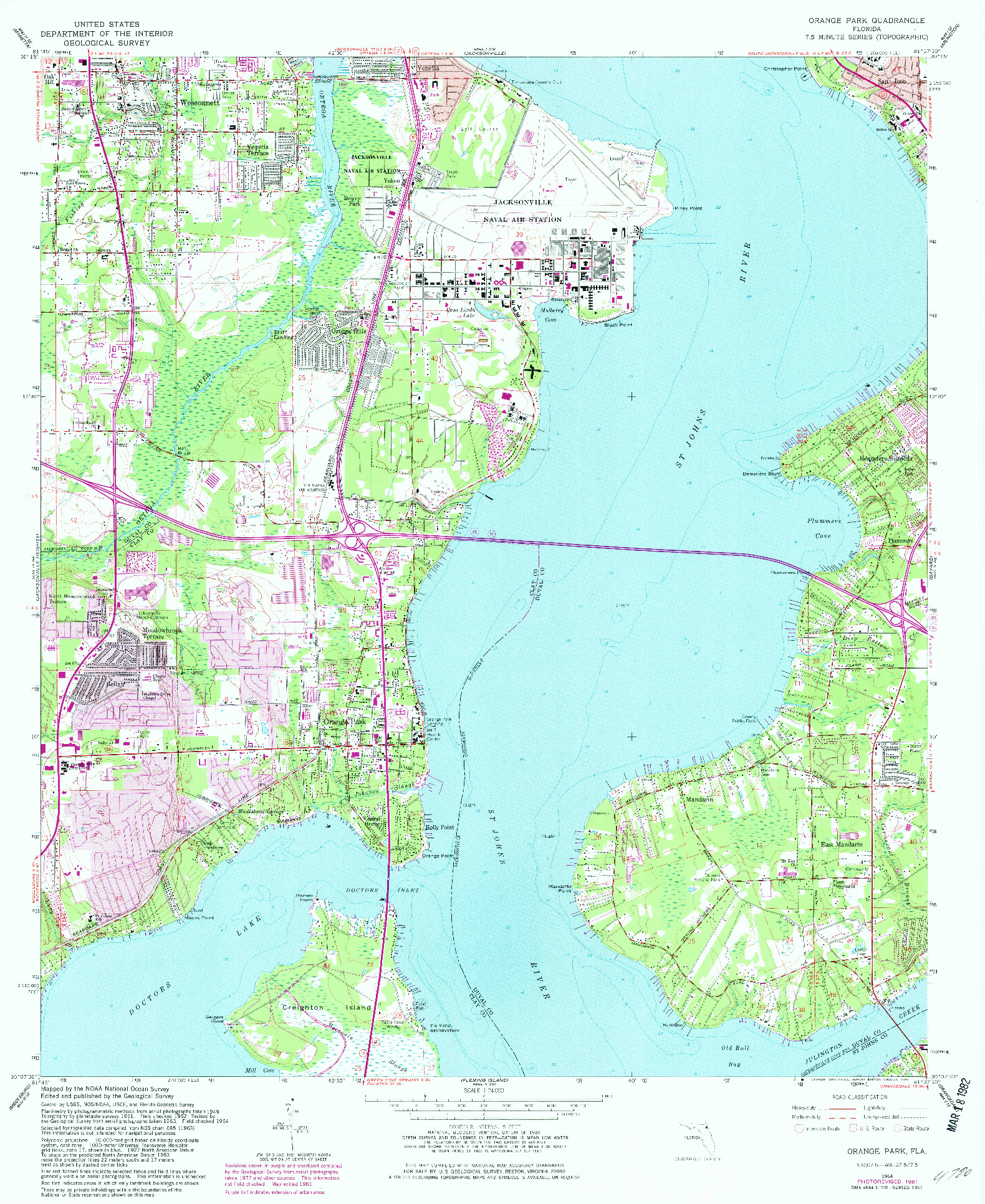 USGS 1:24000-SCALE QUADRANGLE FOR ORANGE PARK, FL 1964